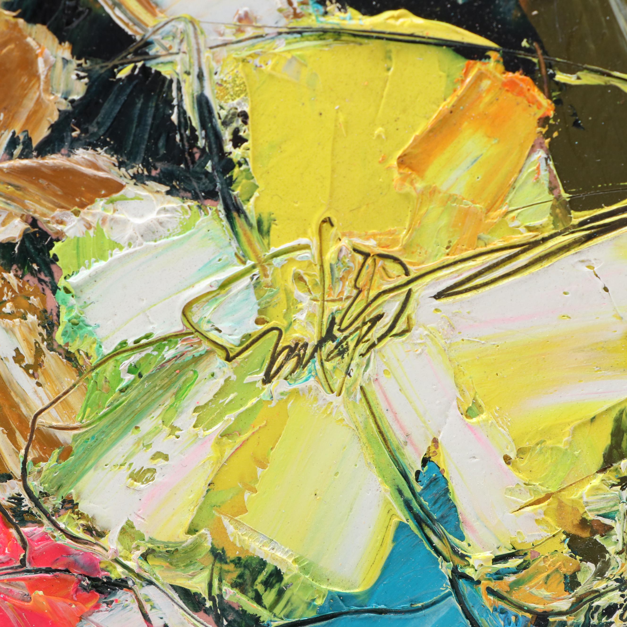 Abstract Impasto Acrylic Painting of a Floral Still Life