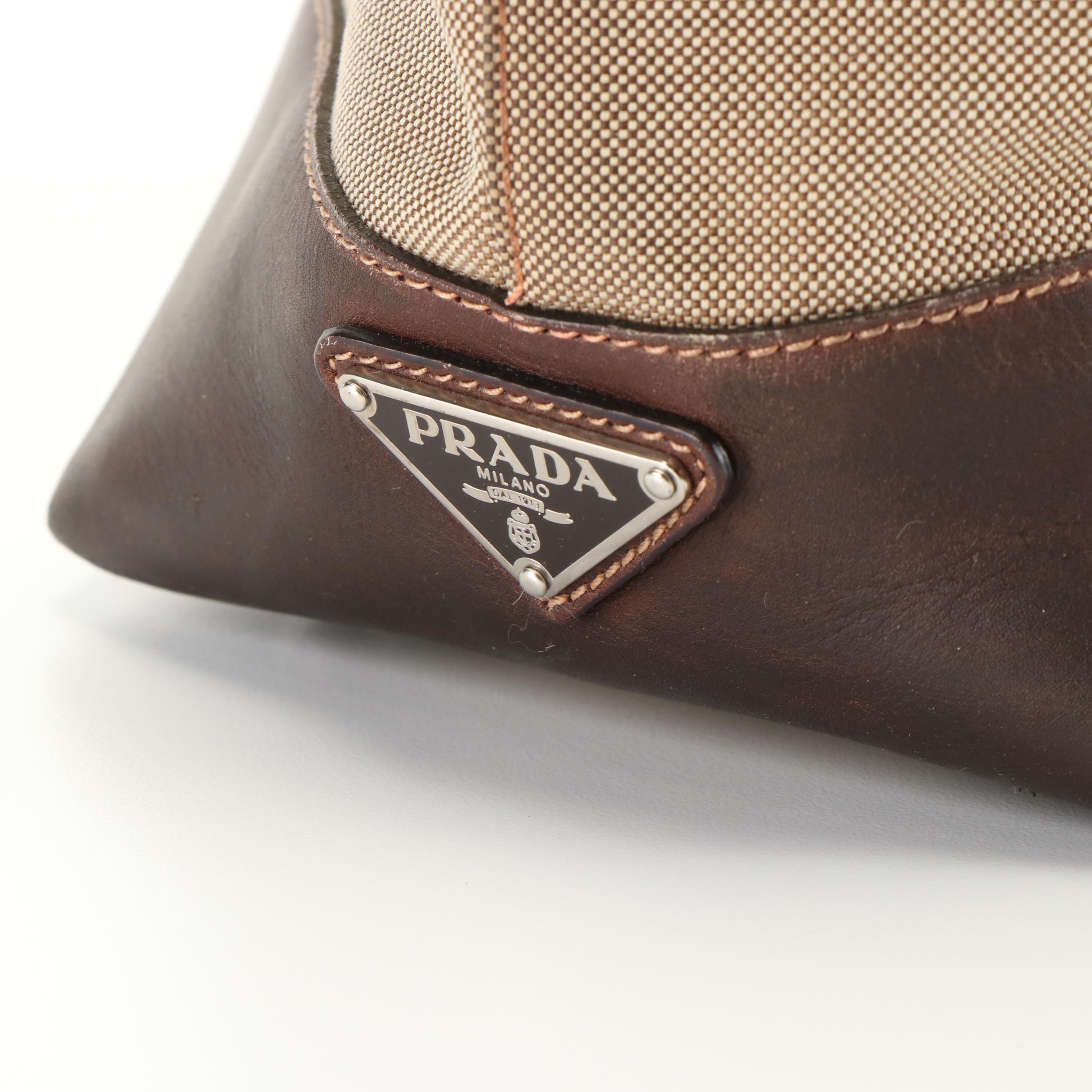 Prada Canapa Logo in Brown Jacquard and Leather Tote
