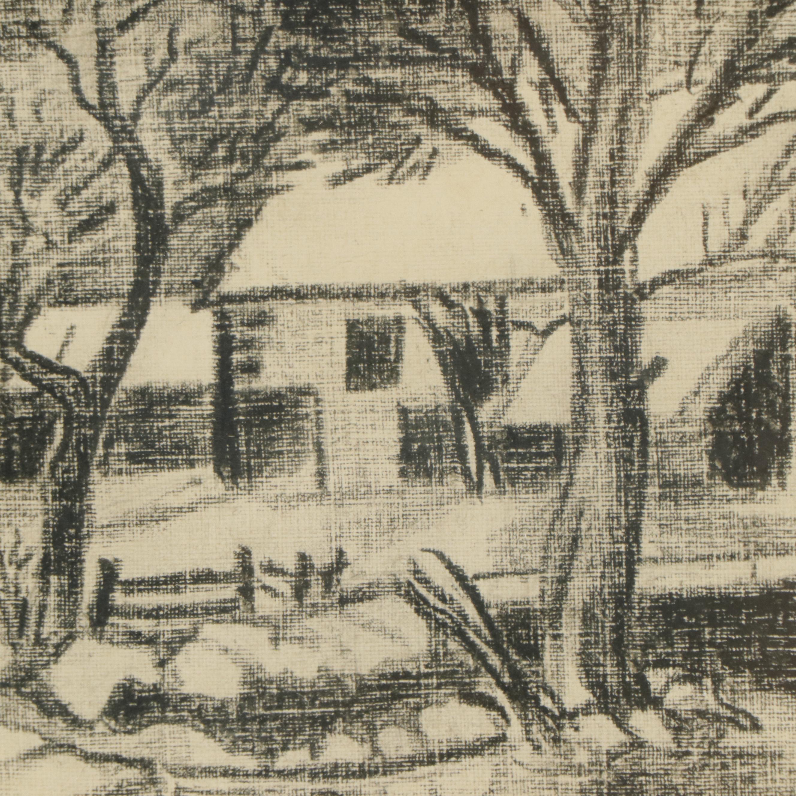 Crayon Drawing of a Rural Landscape