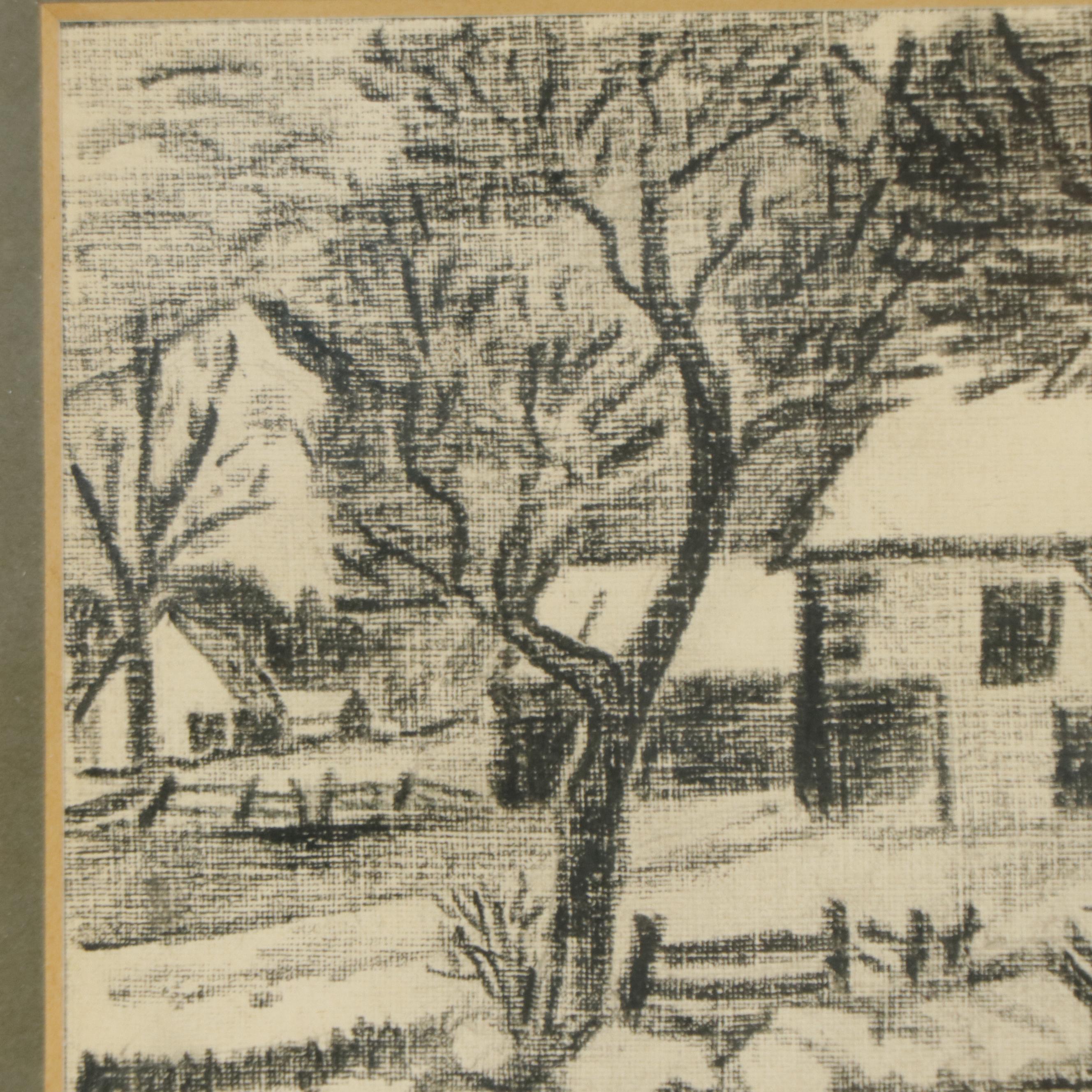Crayon Drawing of a Rural Landscape