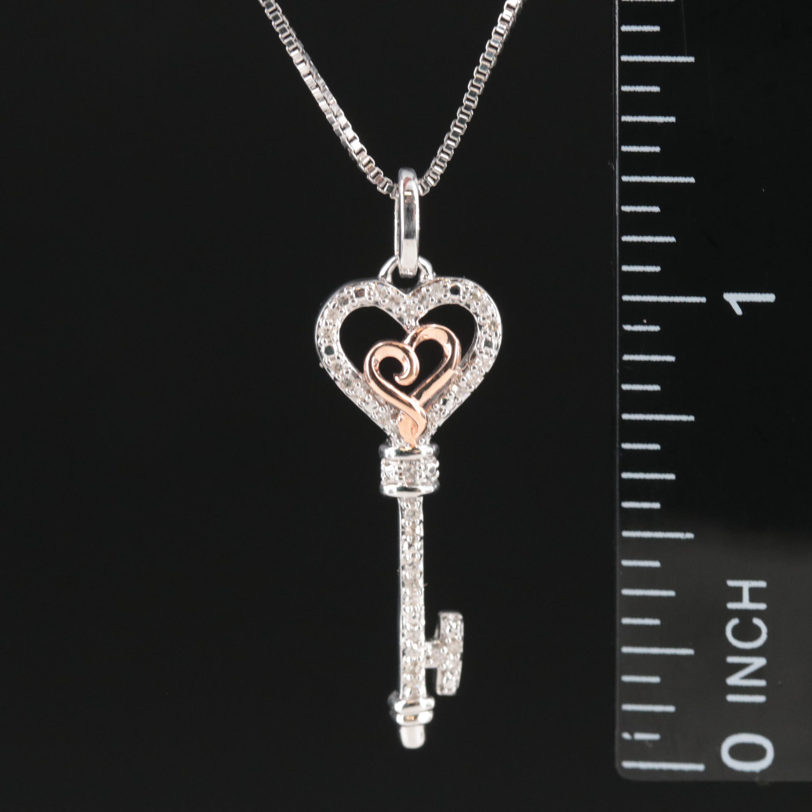 Hallmark Sterling Diamond Heart Key Necklace