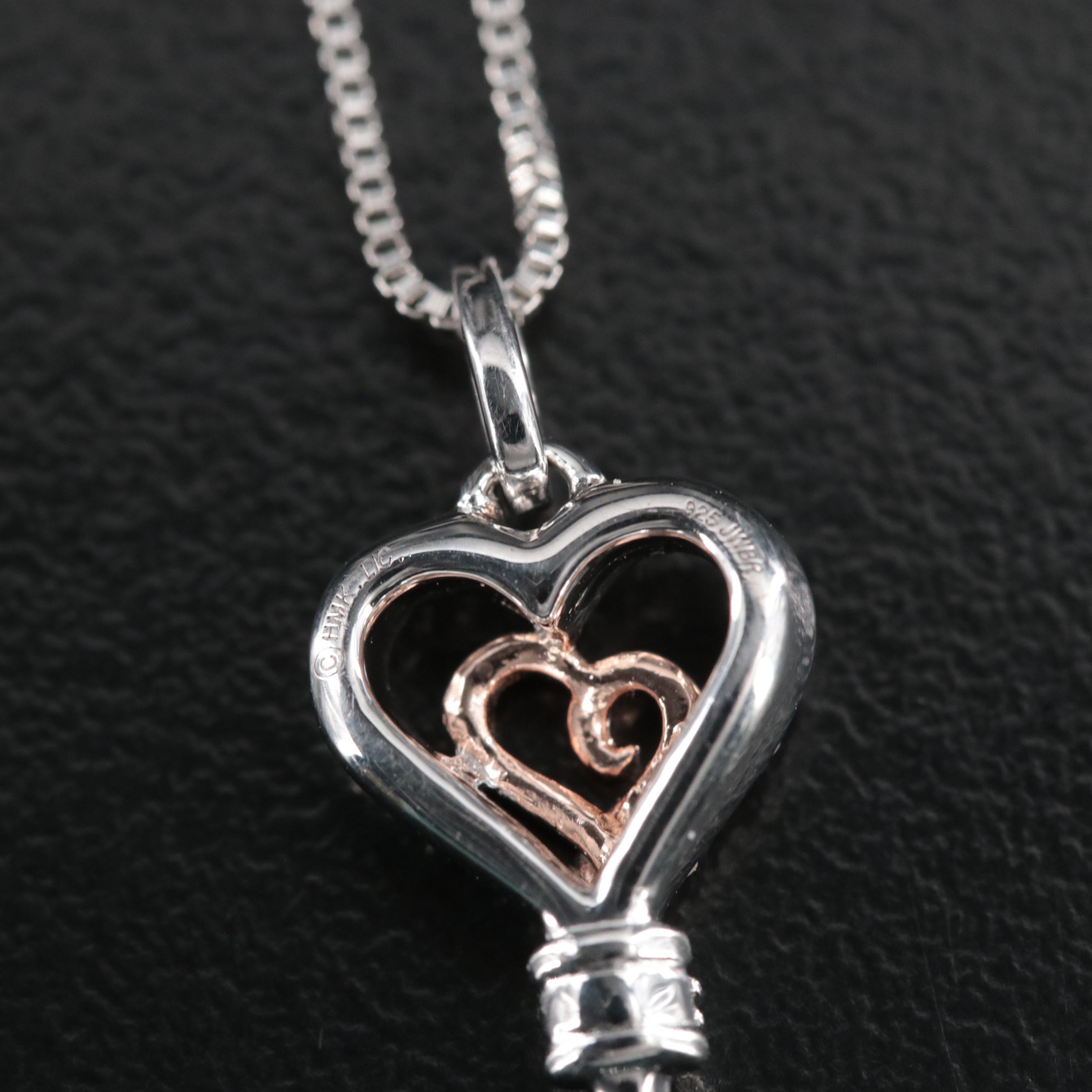 Hallmark Sterling Diamond Heart Key Necklace