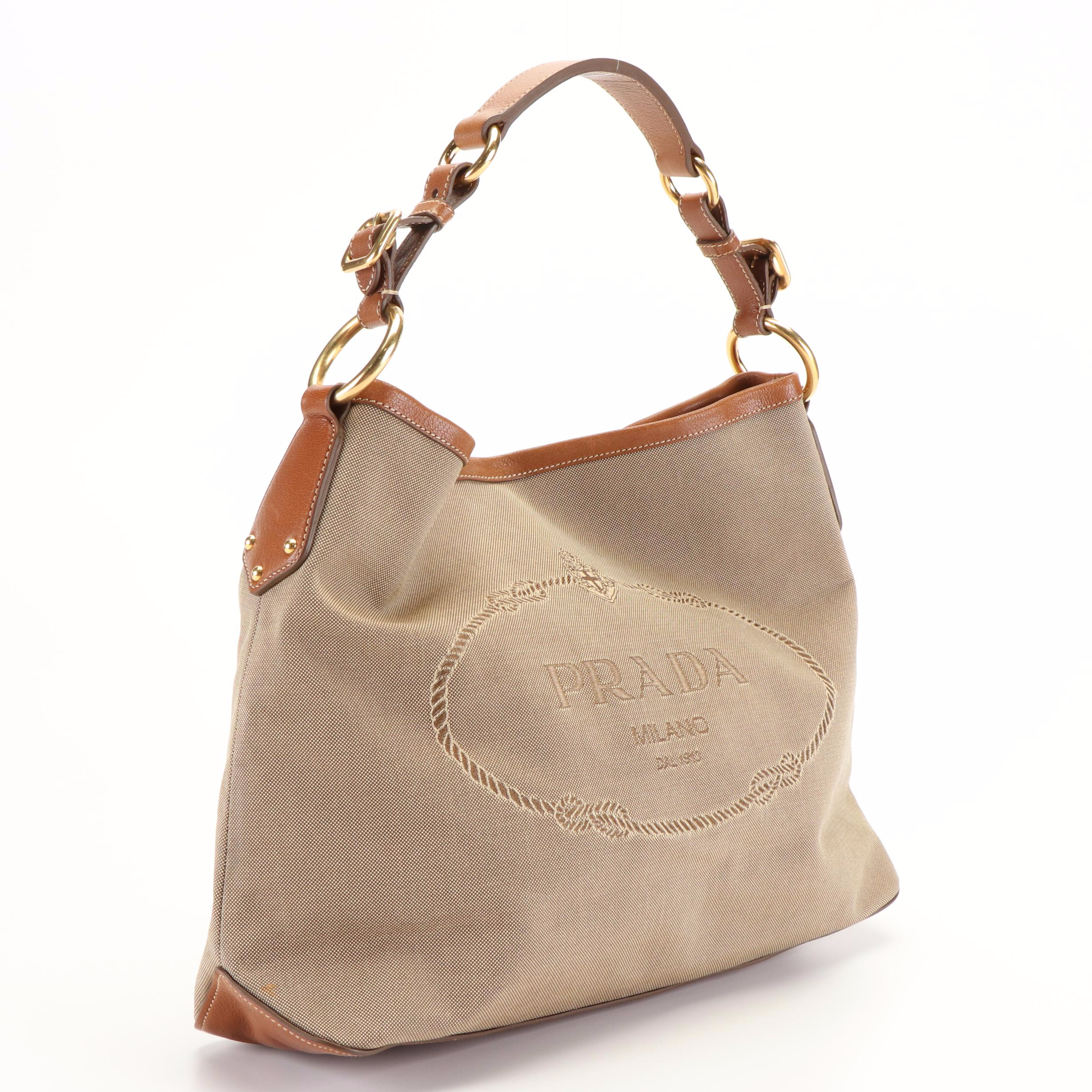 Prada Canapa Hobo Shoulder Bag in Beige Canvas