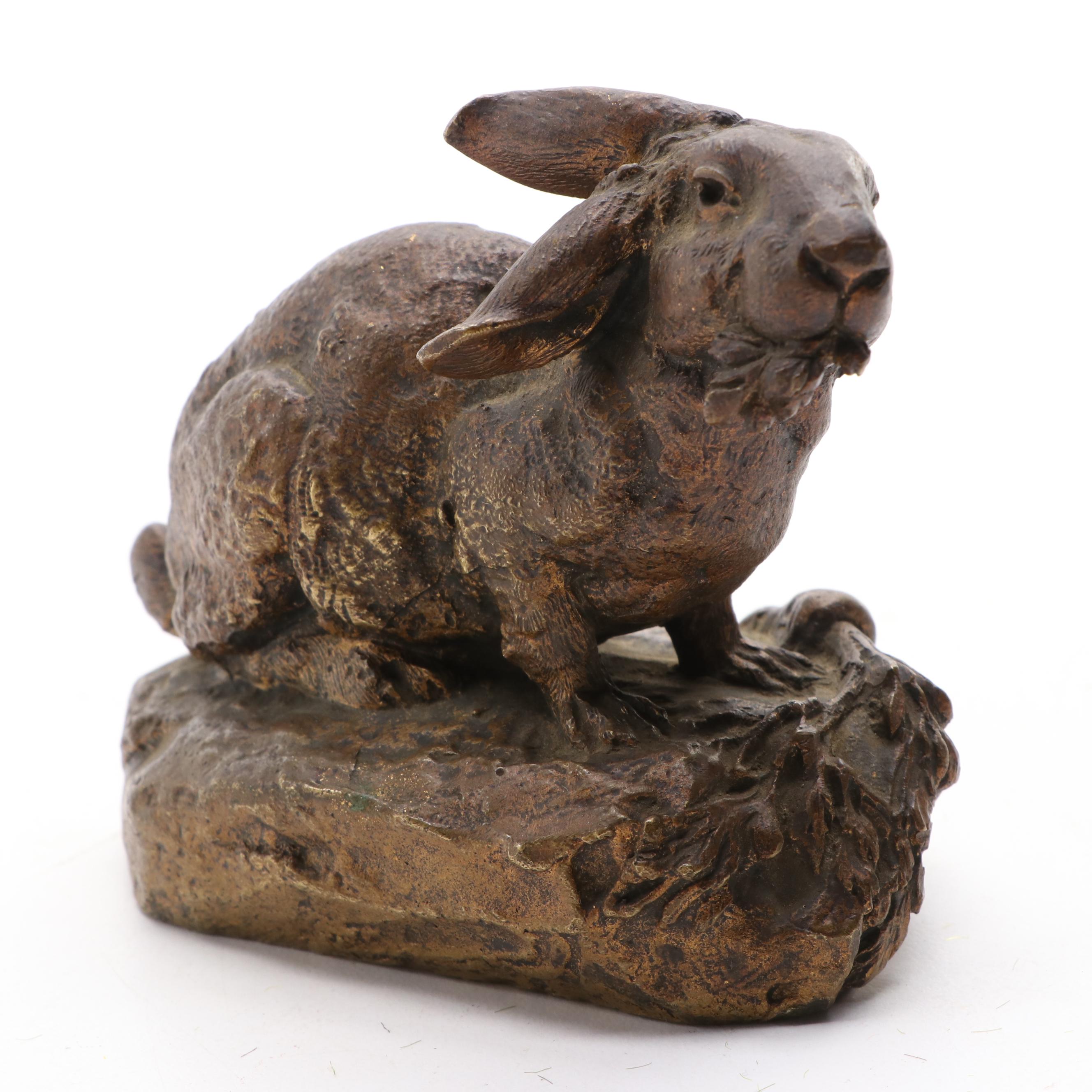 French Bronze Rabbit Statuette after Prosper Lecourtier