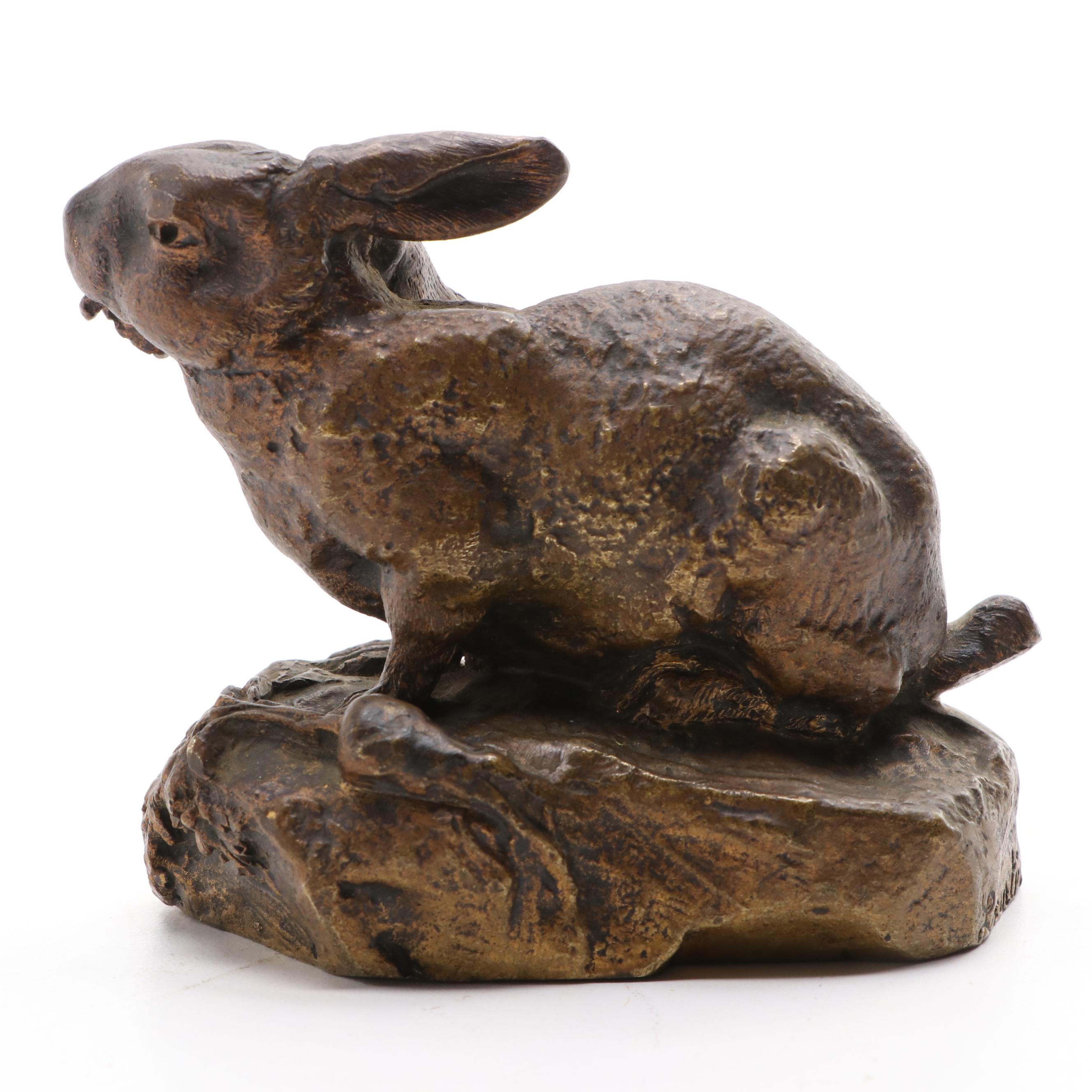 French Bronze Rabbit Statuette after Prosper Lecourtier