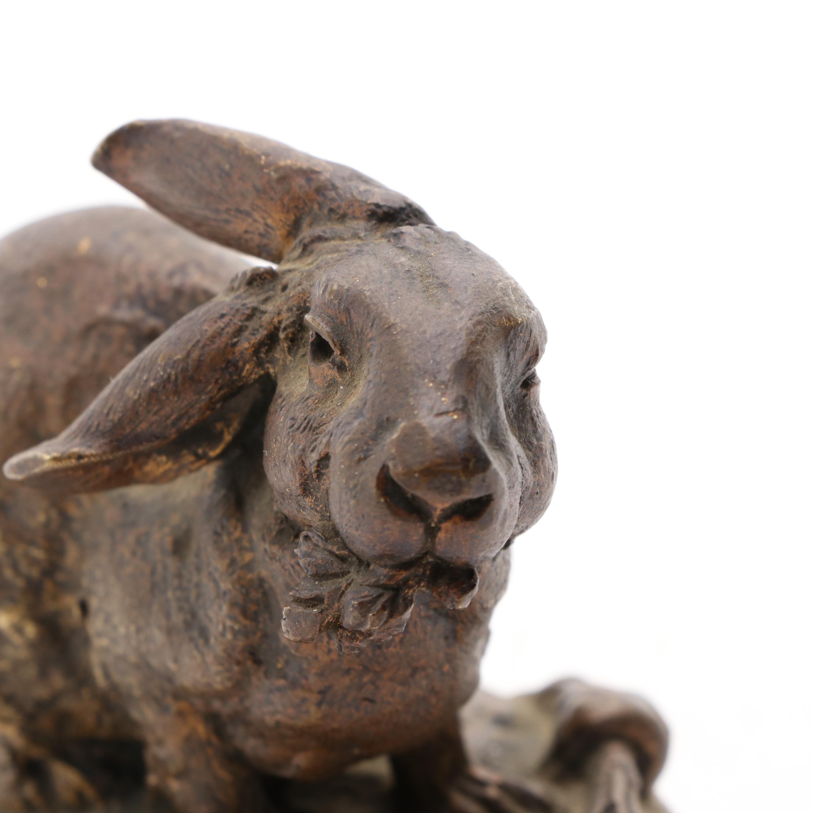 French Bronze Rabbit Statuette after Prosper Lecourtier