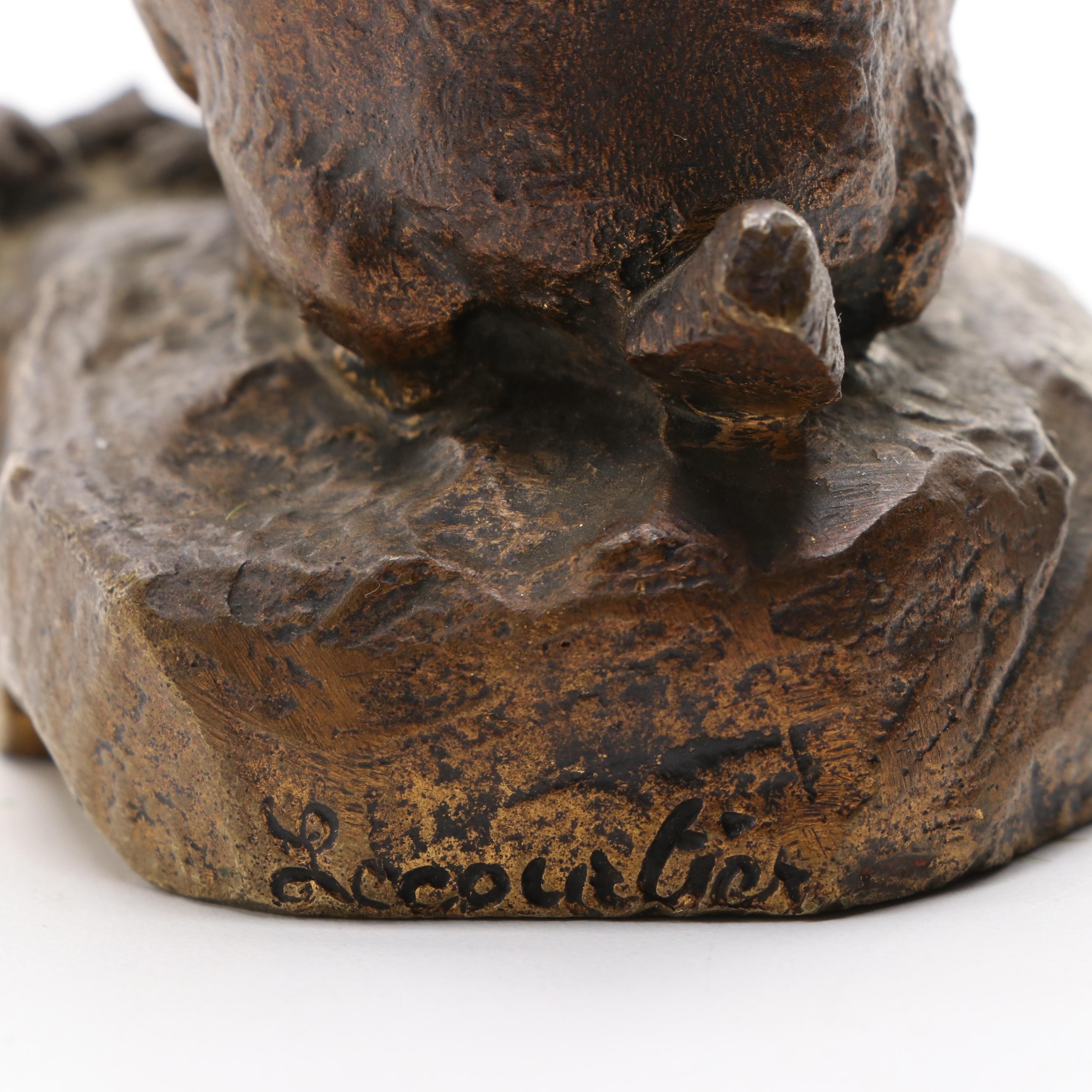 French Bronze Rabbit Statuette after Prosper Lecourtier