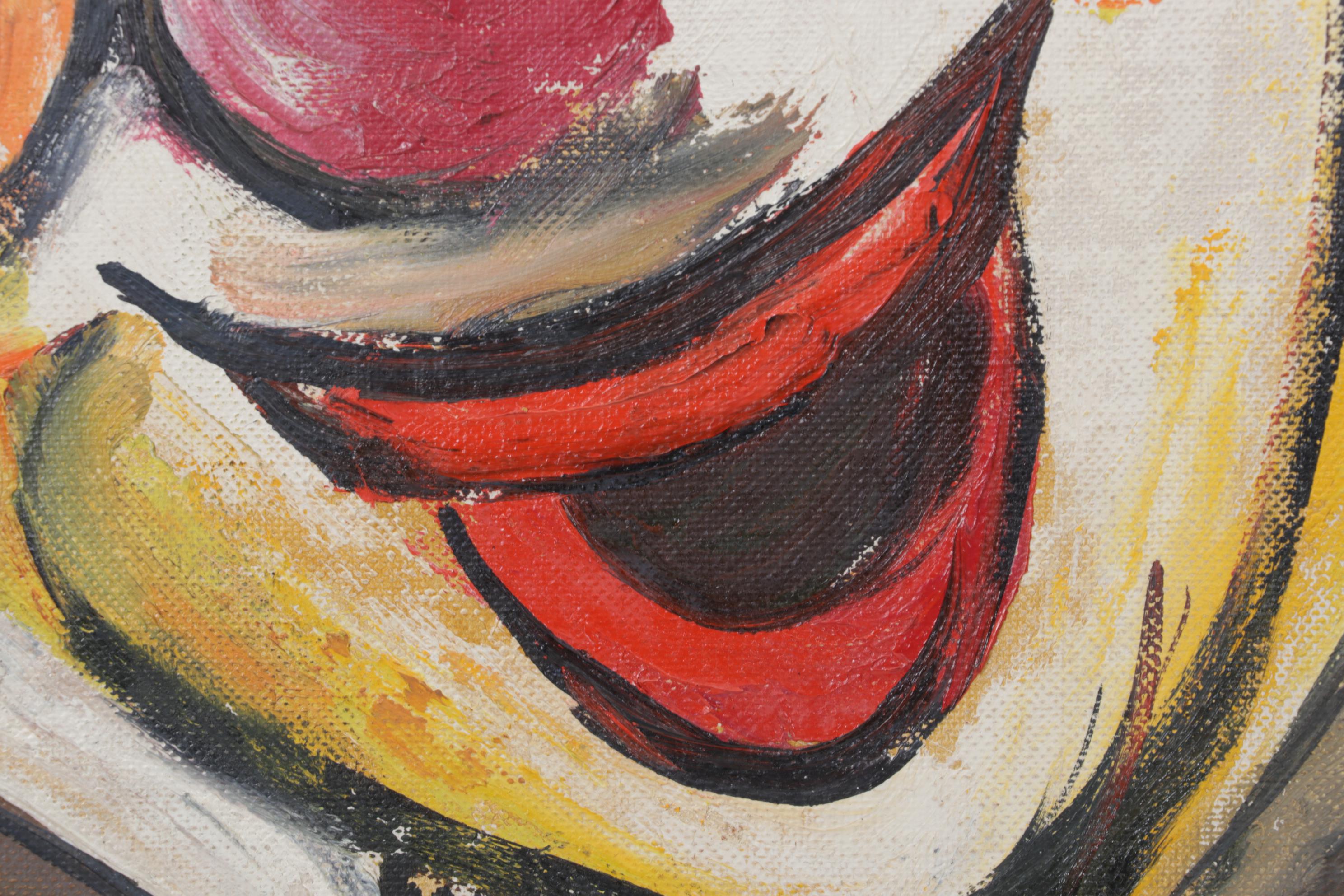 Portrait Oil Painting Of Clown, Mid to Late 20th Century