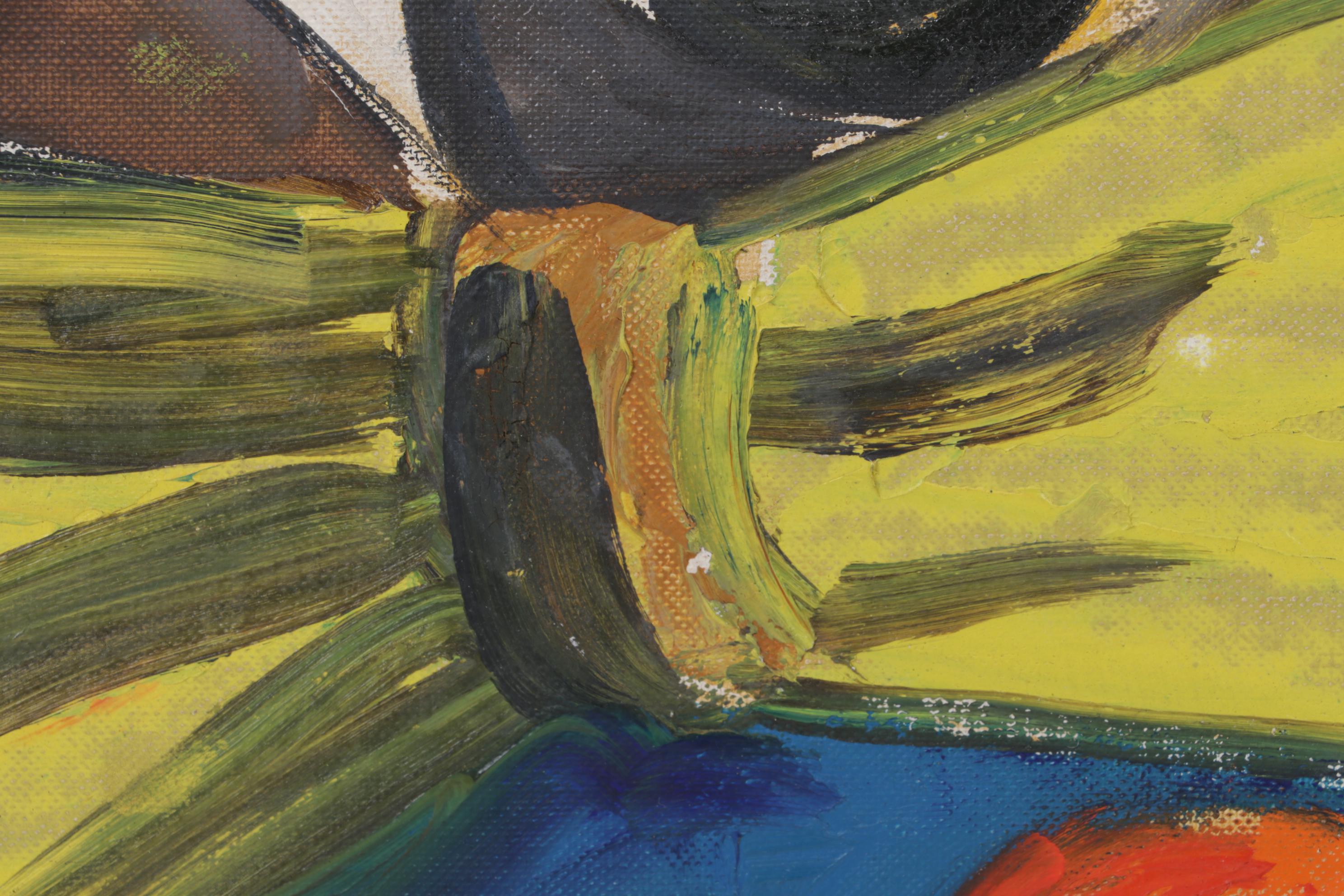 Portrait Oil Painting Of Clown, Mid to Late 20th Century