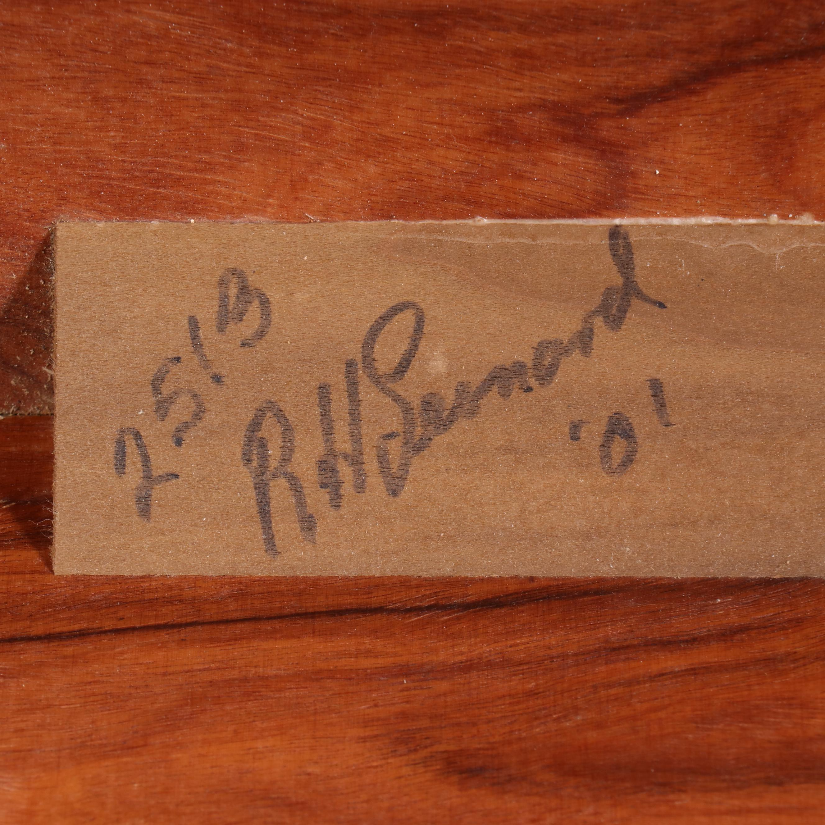 R.H. Leonard Art Deco Style Dyed Padouk and Bloodwood Side Table, dated 2001