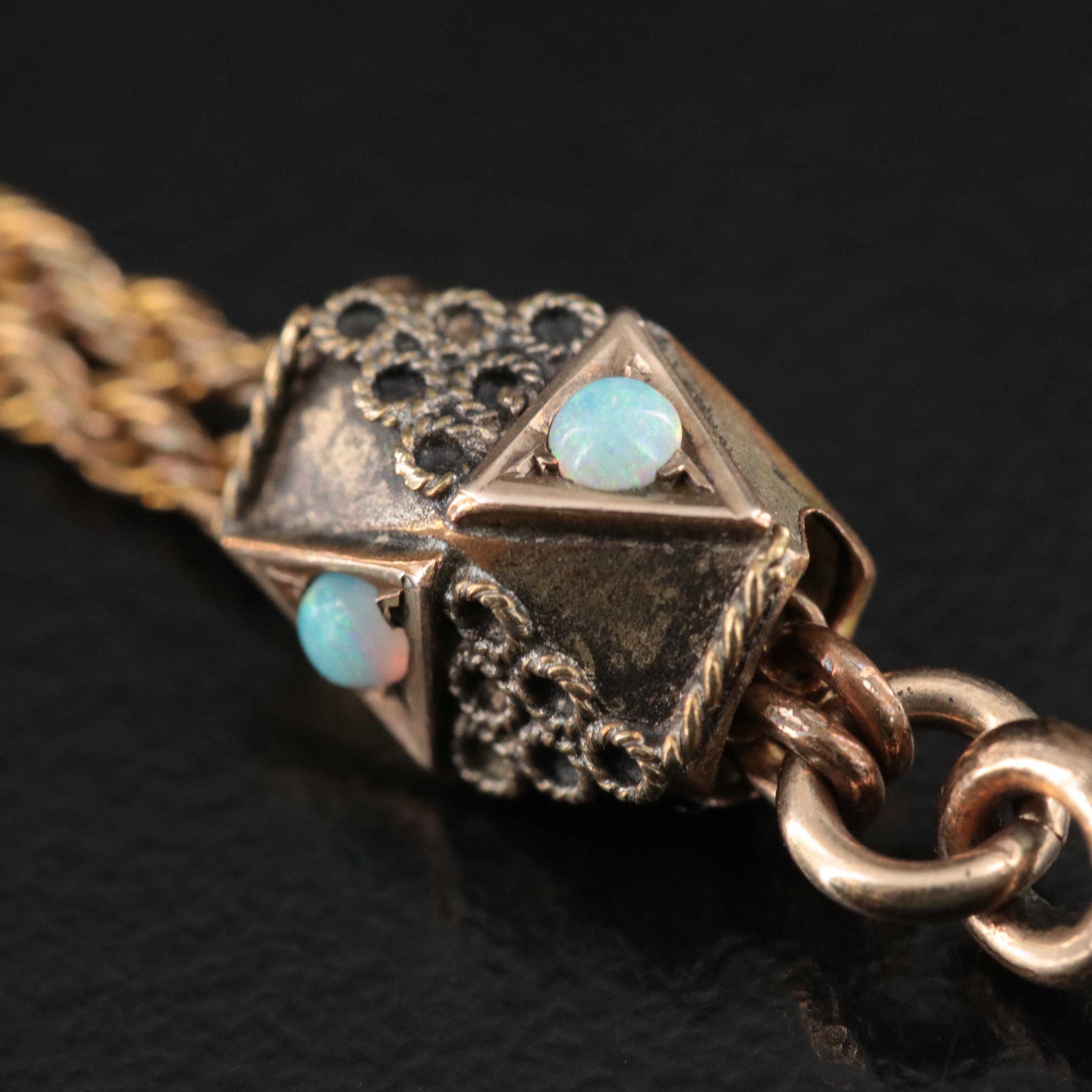 Vintage Watch Fob Chain with Opal Accents