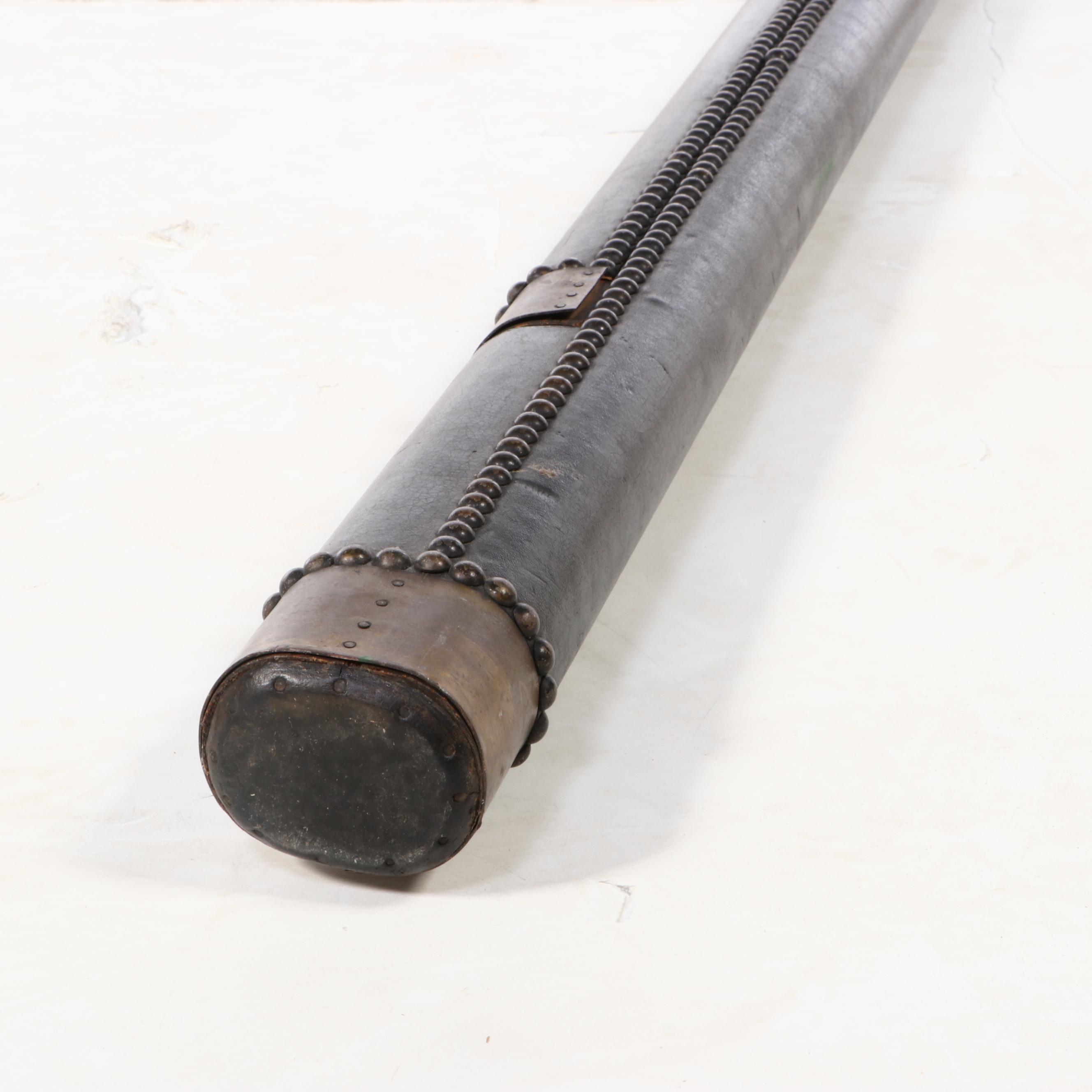 Brass-and-Leather-Bound Ash and Fruitwood Folding Library Ladder, 20th Century