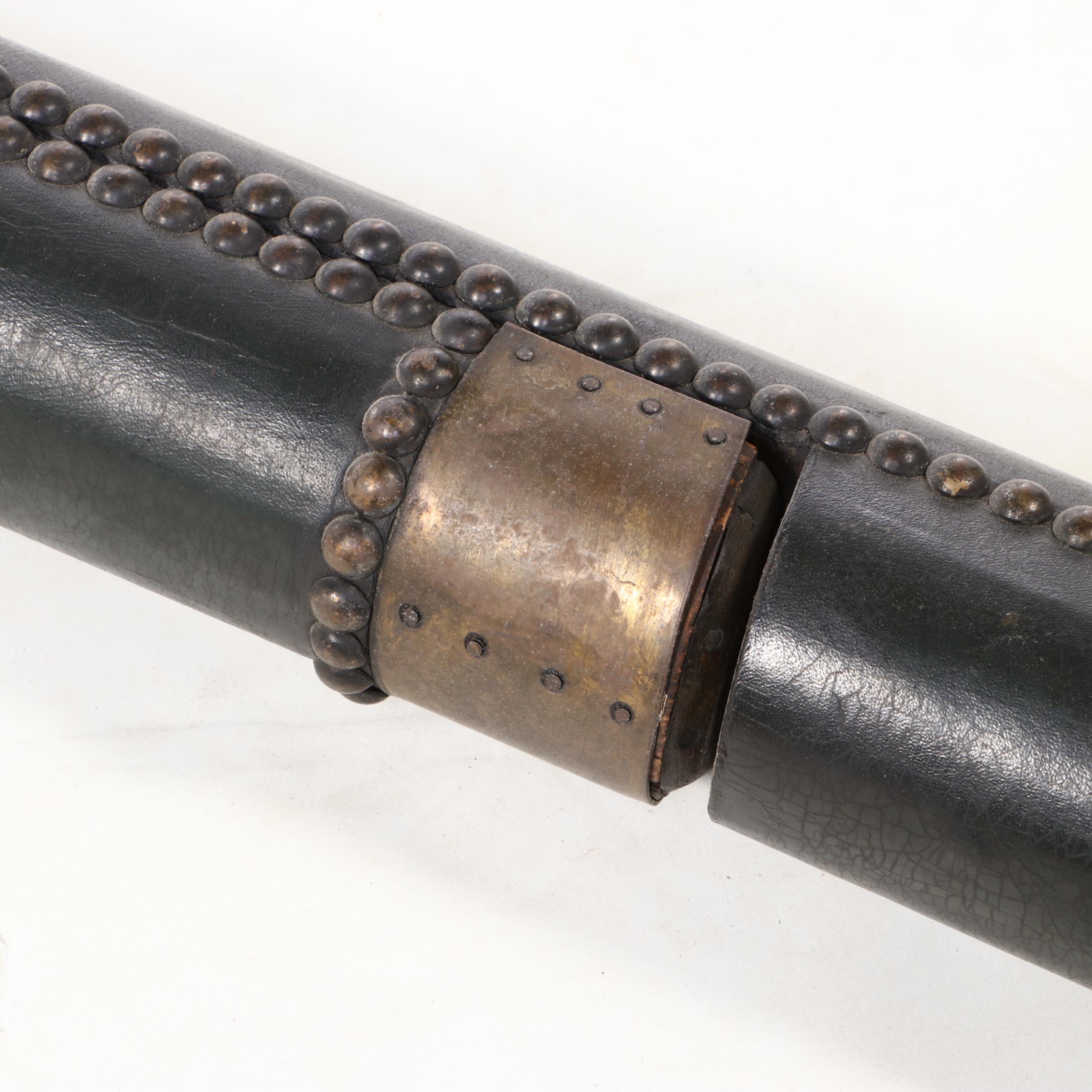 Brass-and-Leather-Bound Ash and Fruitwood Folding Library Ladder, 20th Century