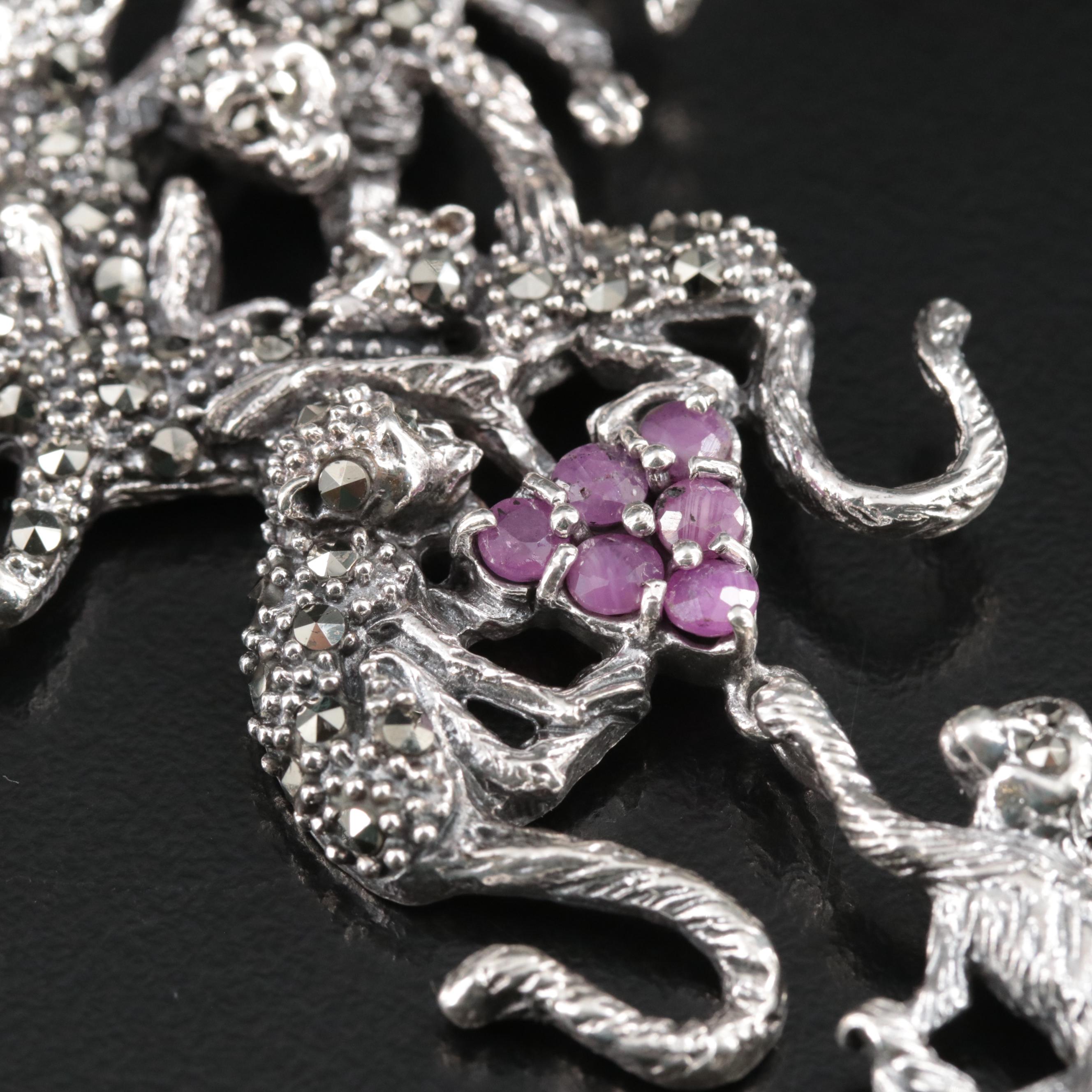 Sterling Ruby, Emerald, Sapphire and Gemstone Monkey Necklace