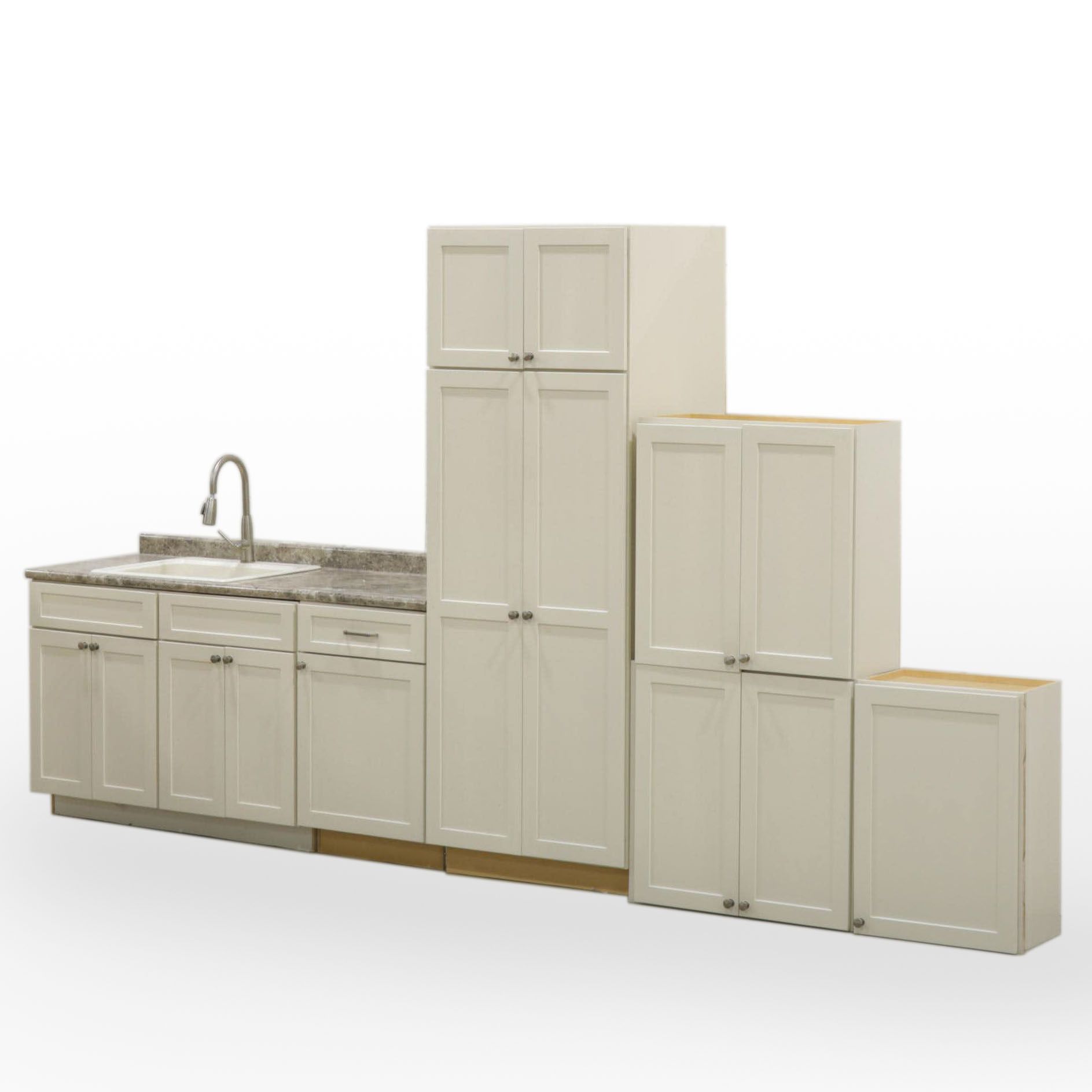 Thomasville Cream-Finish Laundry Room Cabinets with Utility Sink and Counter Top