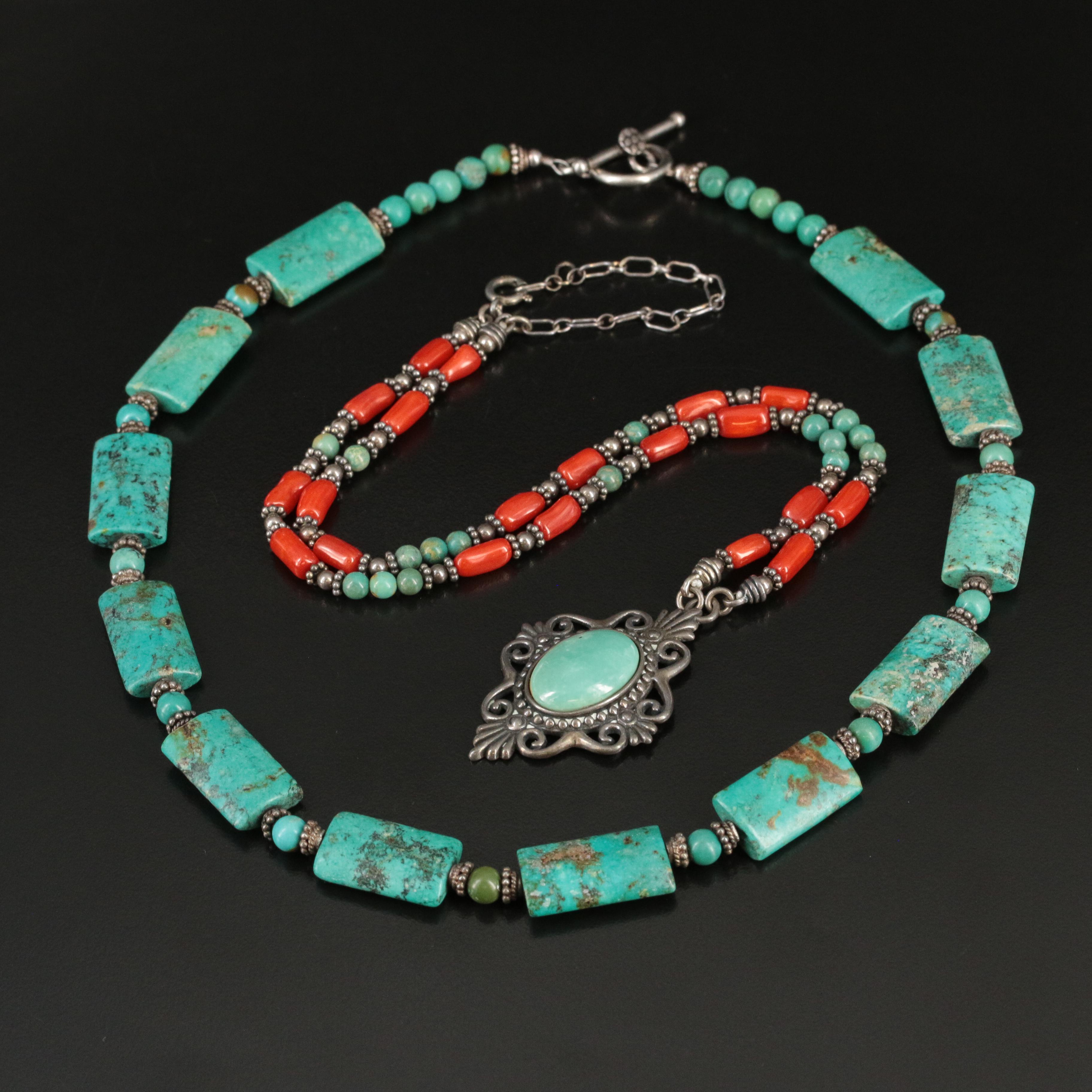 Sterling Turquoise and Coral Necklace Collection