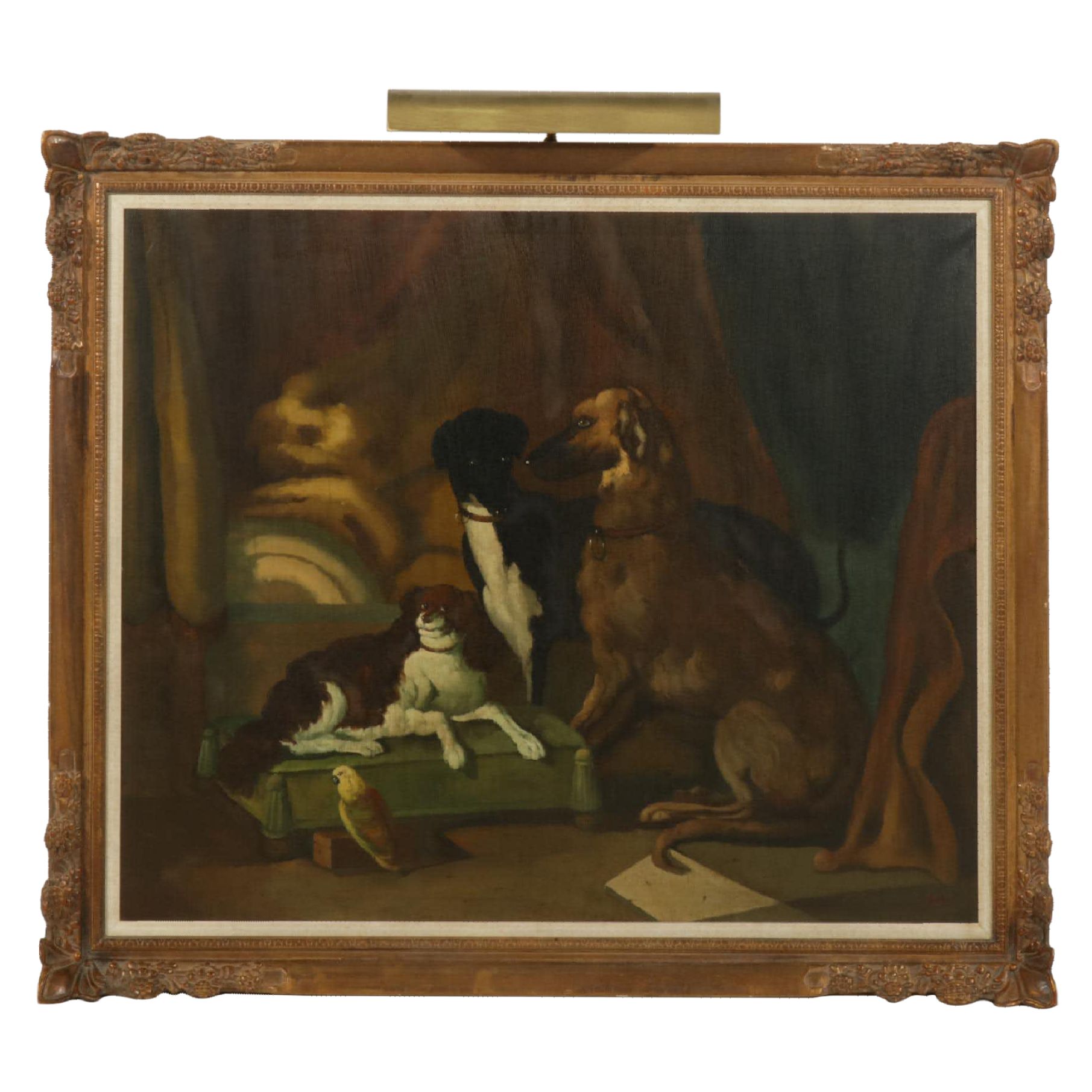 Large Scale Oil Painting after Edwin Landseer "Dash, Hector, Nero and Lory"