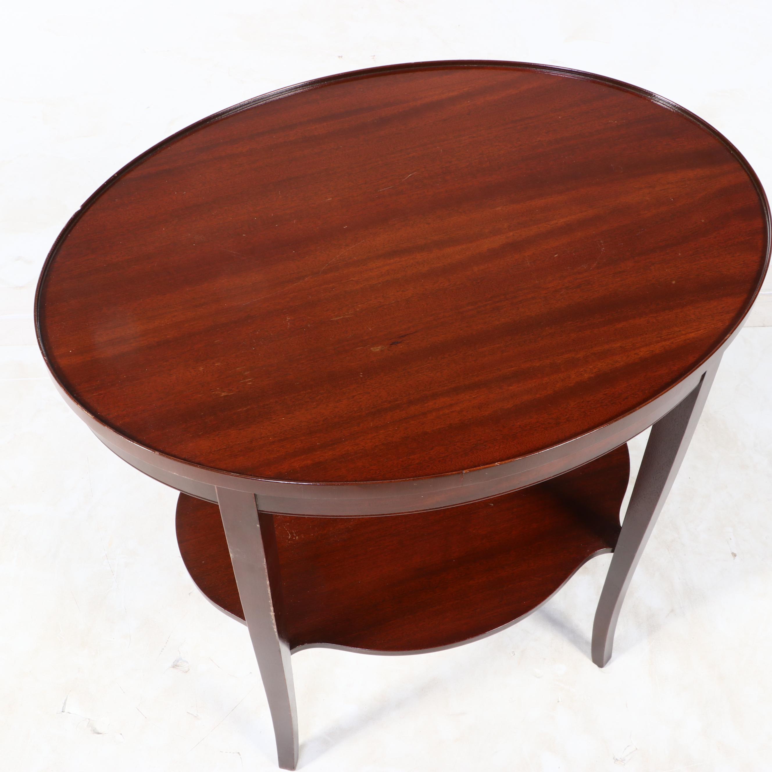 Neoclassical Style Mahogany Two-Tier Oval Side Table