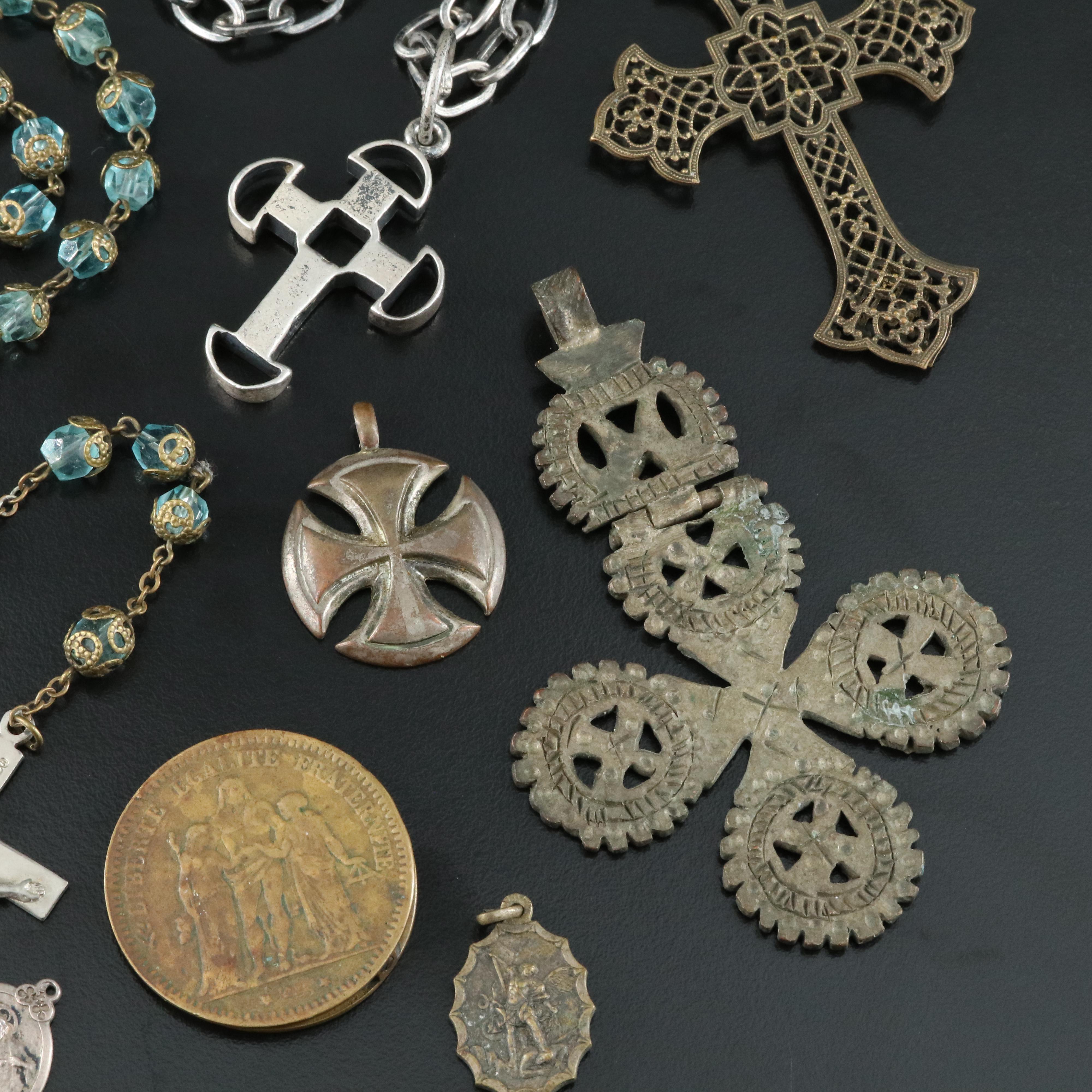 Vintage Religious Jewelry Collection with Glass Featuring Sterling
