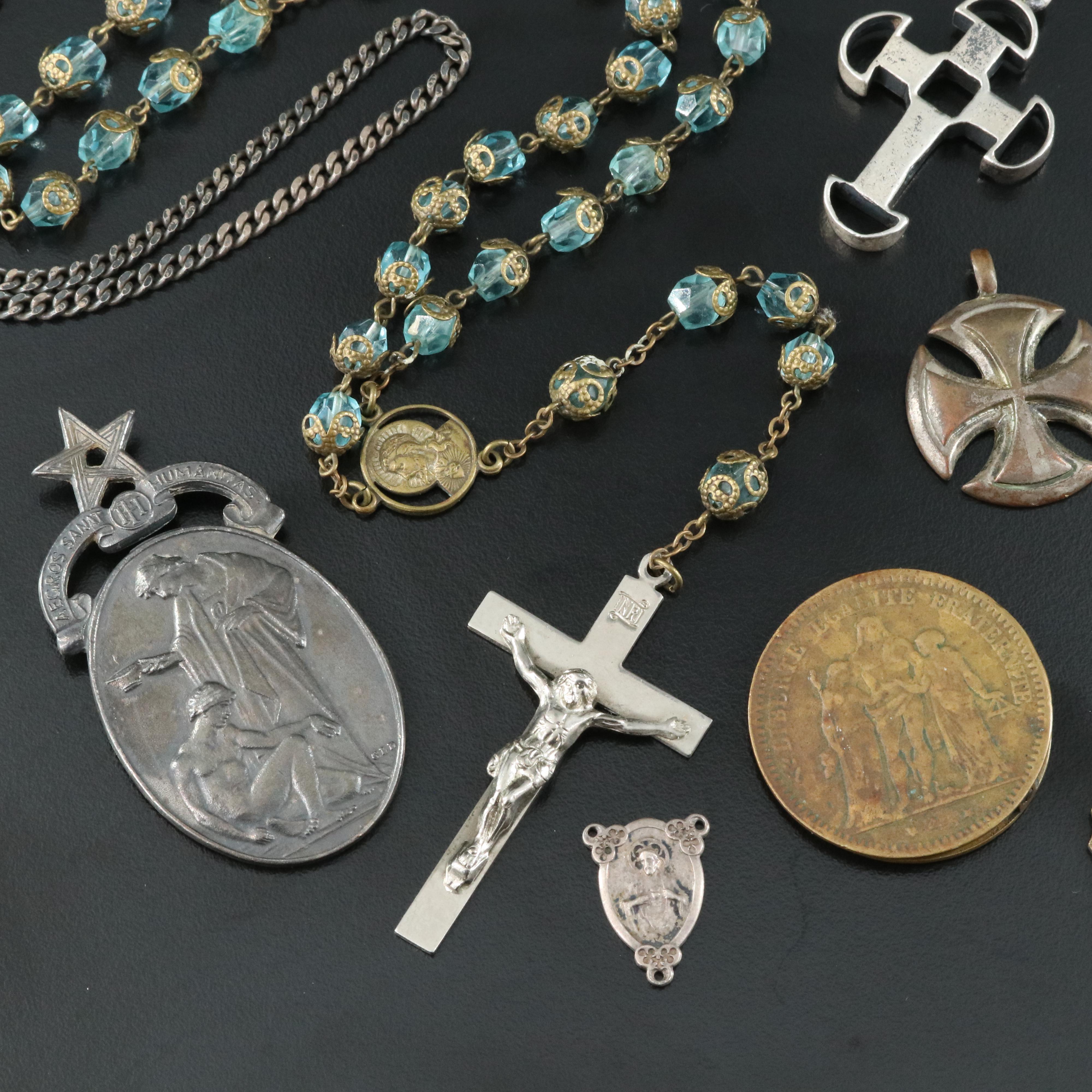 Vintage Religious Jewelry Collection with Glass Featuring Sterling
