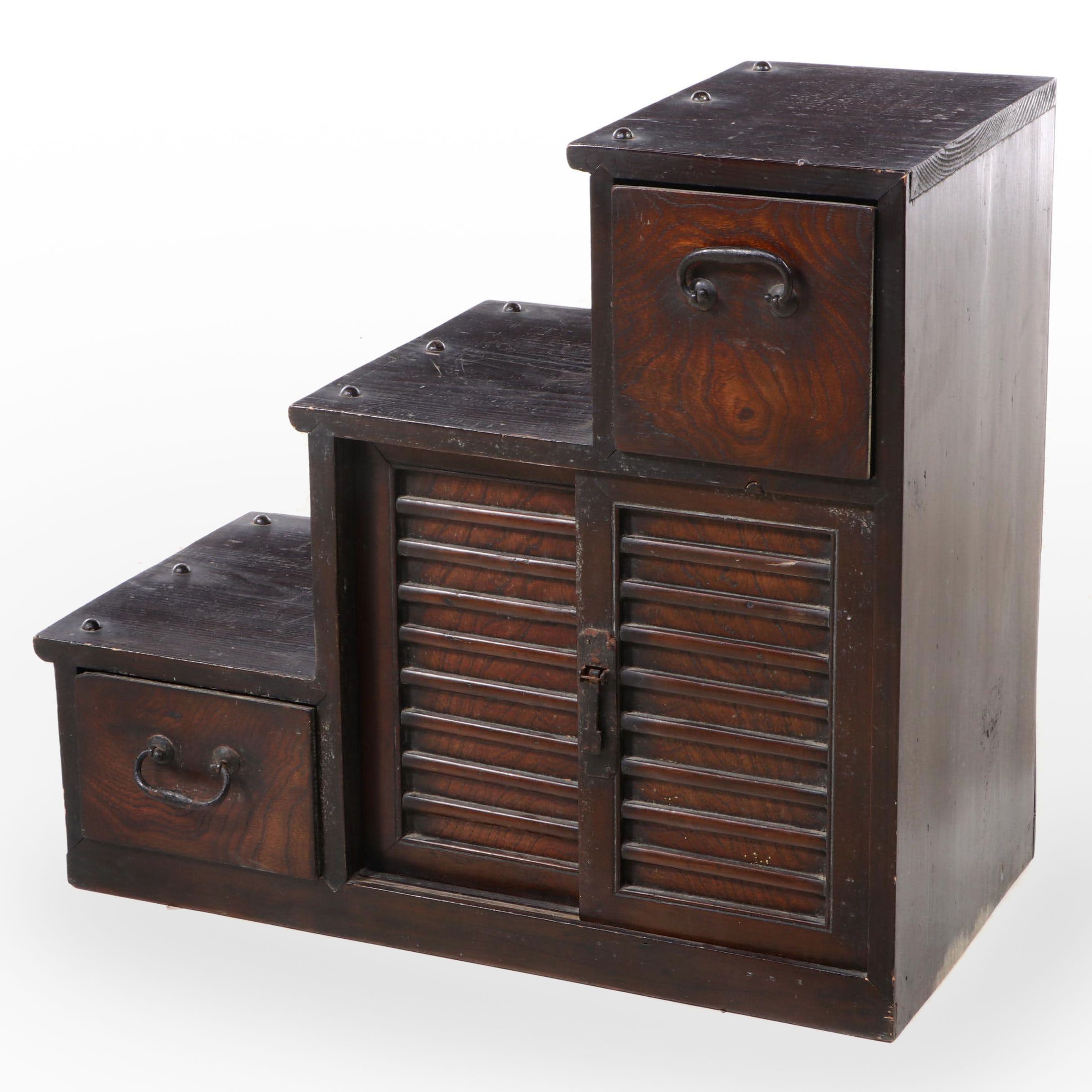 Japanese Elm and Pine Stepped Tansu