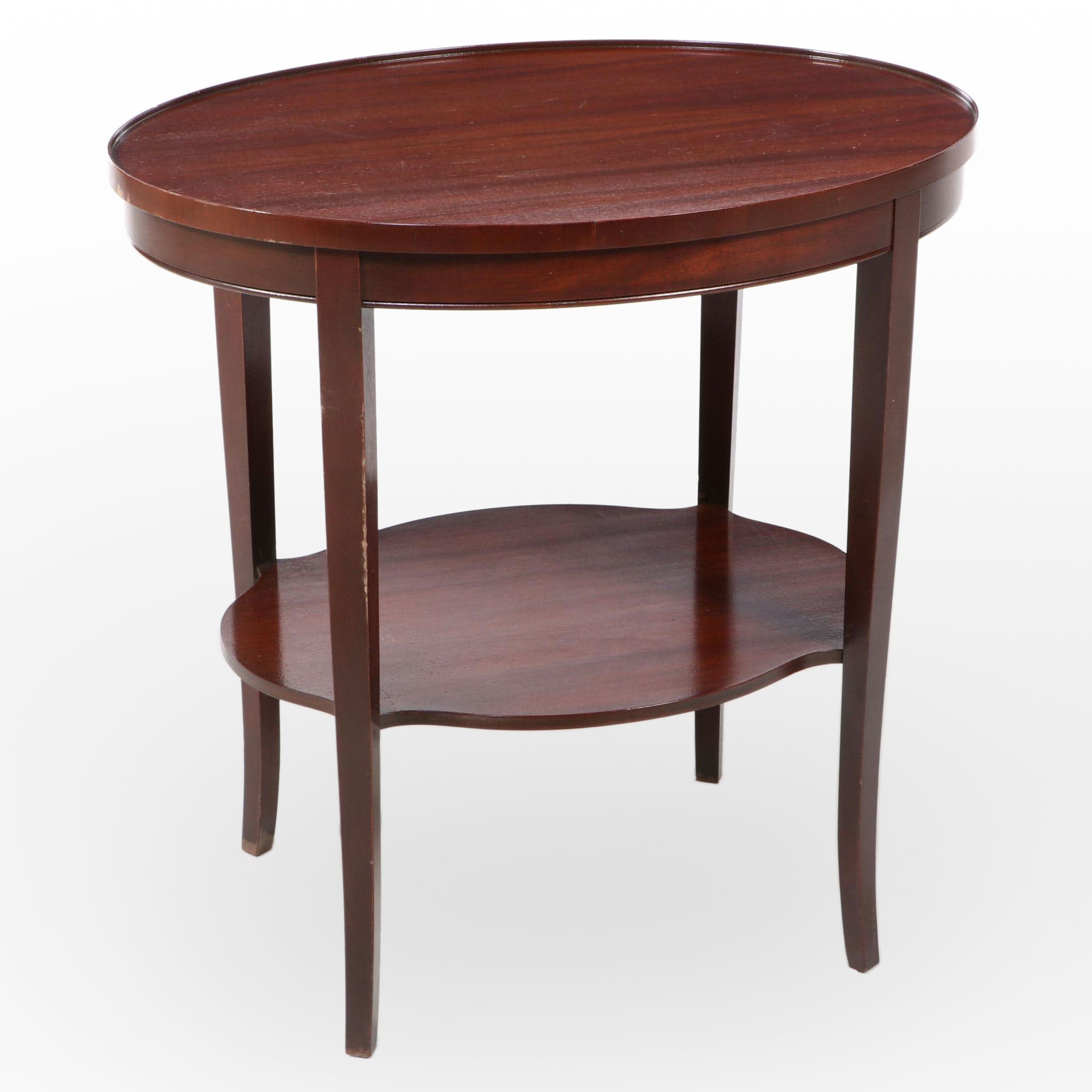 Neoclassical Style Mahogany Two-Tier Oval Side Table