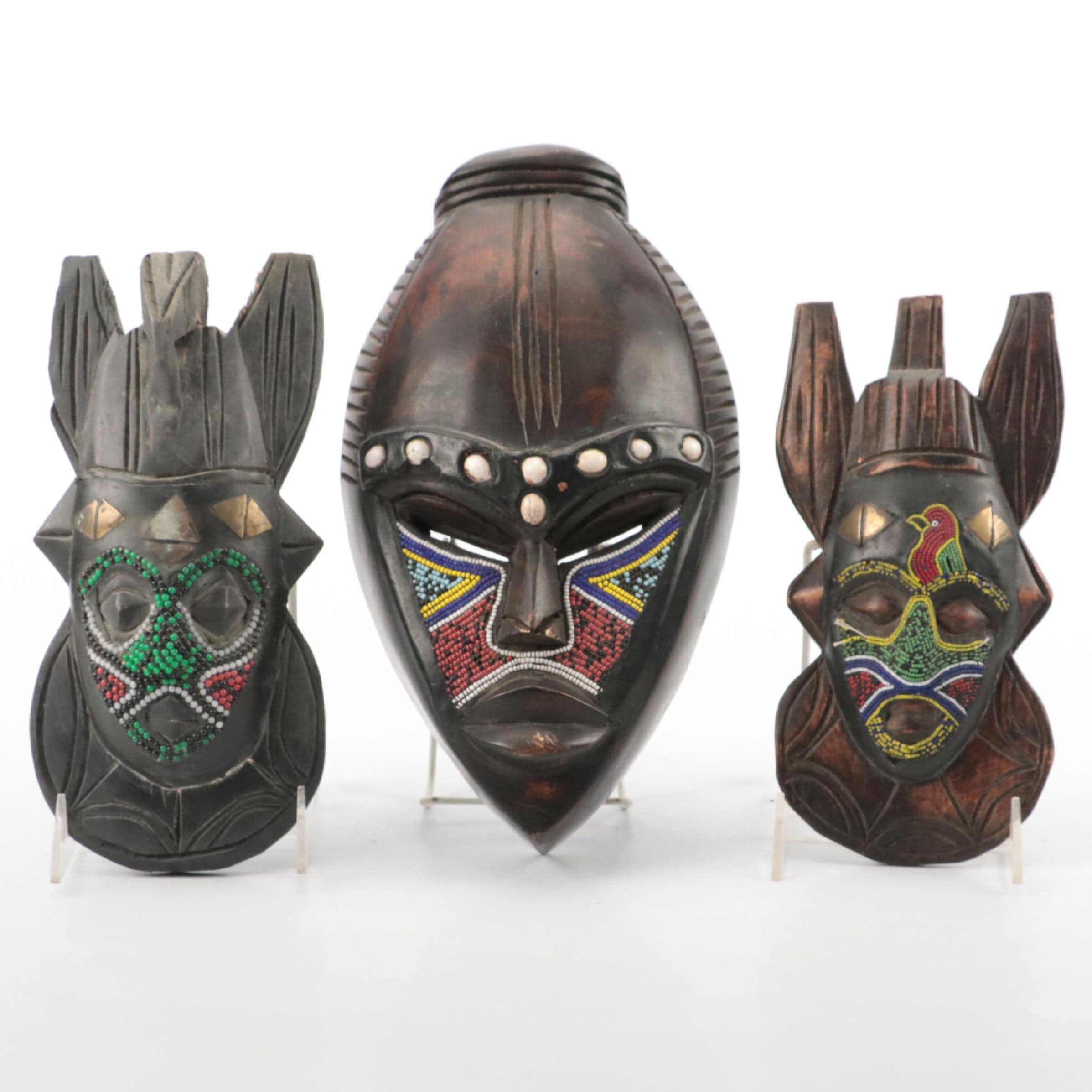 Ghanaian Ashanti Beaded and Hand-Carved Wooden Souvenir Masks