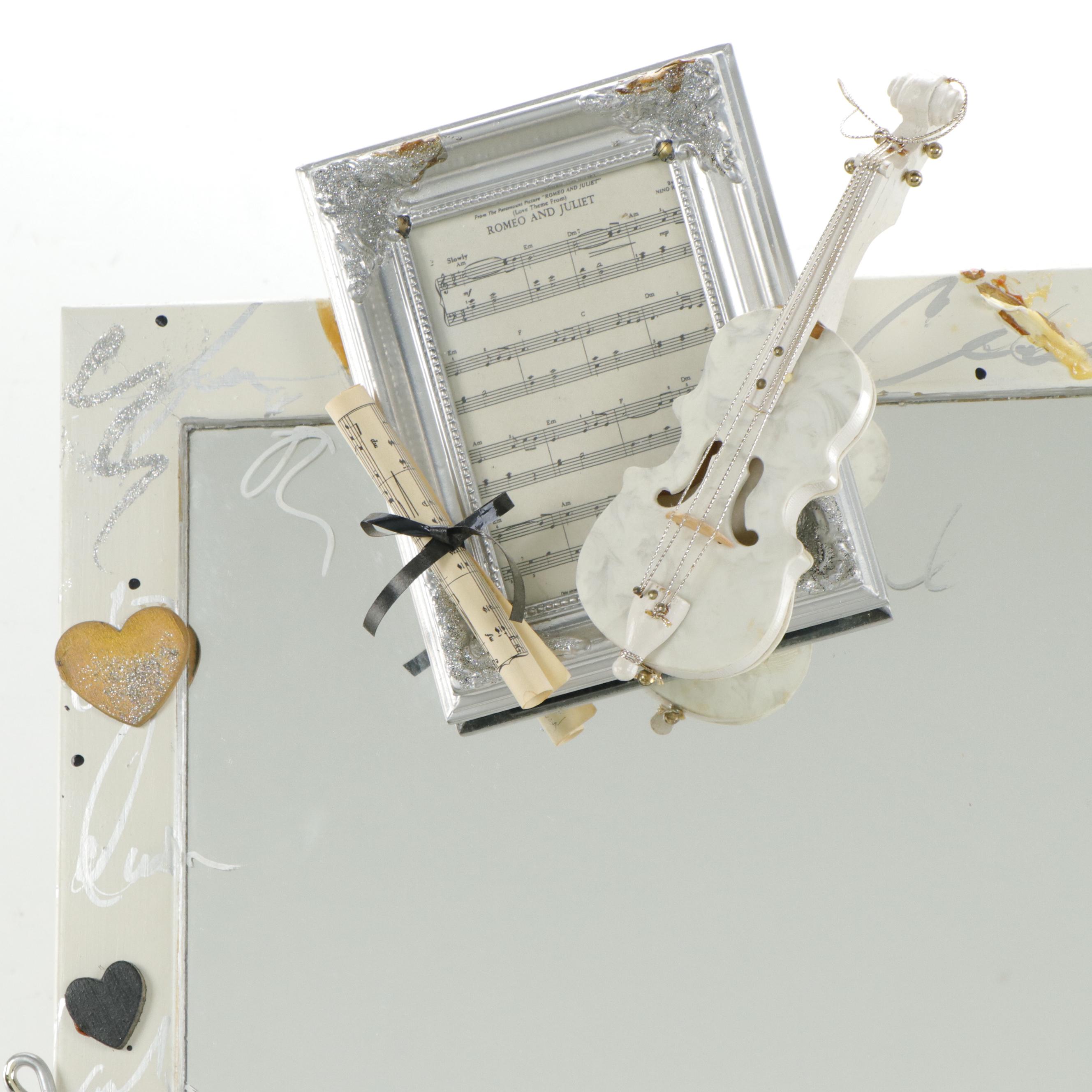 Musical Instruments and Music Notes Ornament Embellished Wall Mirror