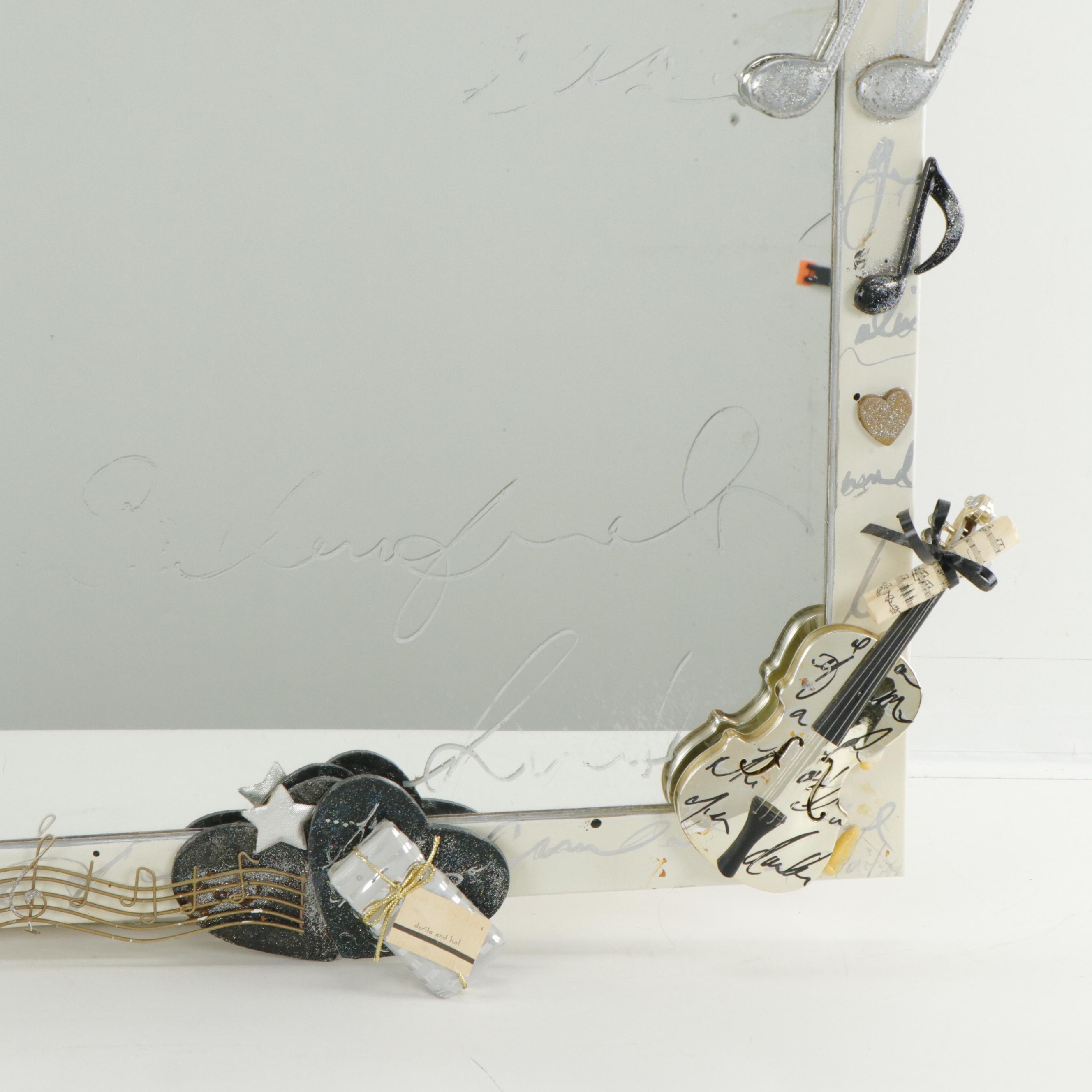Musical Instruments and Music Notes Ornament Embellished Wall Mirror