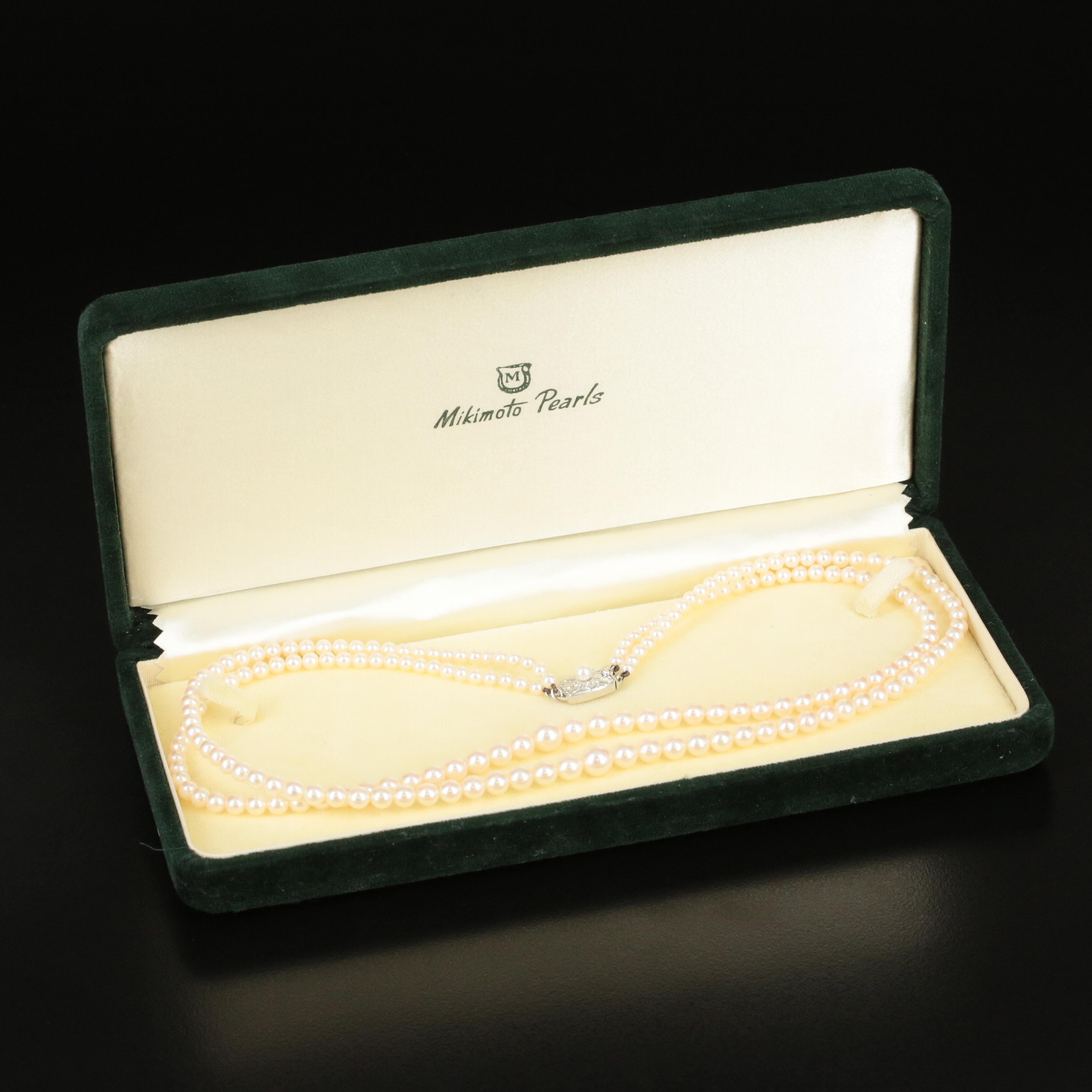 Mikimoto Double Strand Graduated Pearl Necklace with Sterling Clasp