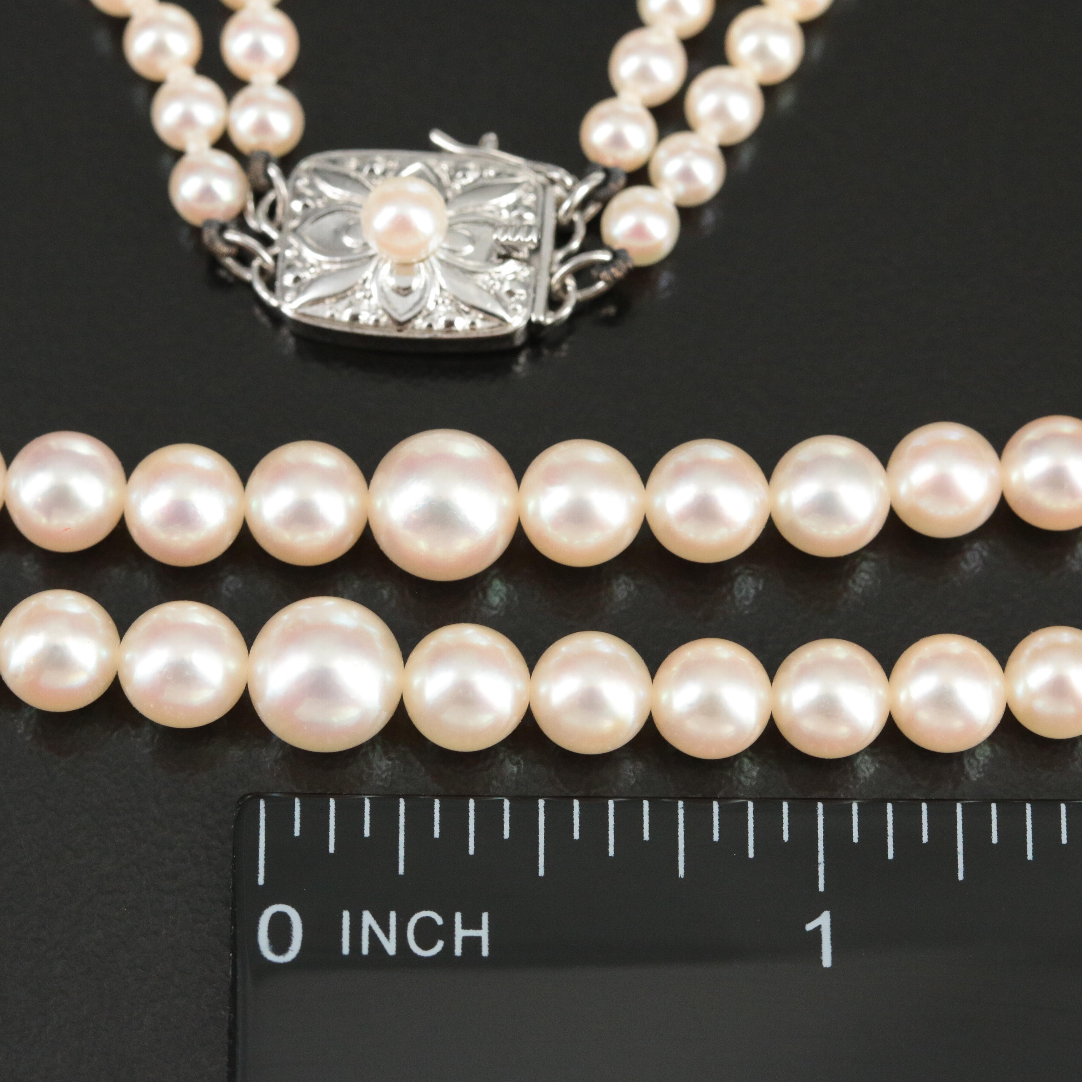Mikimoto Double Strand Graduated Pearl Necklace with Sterling Clasp