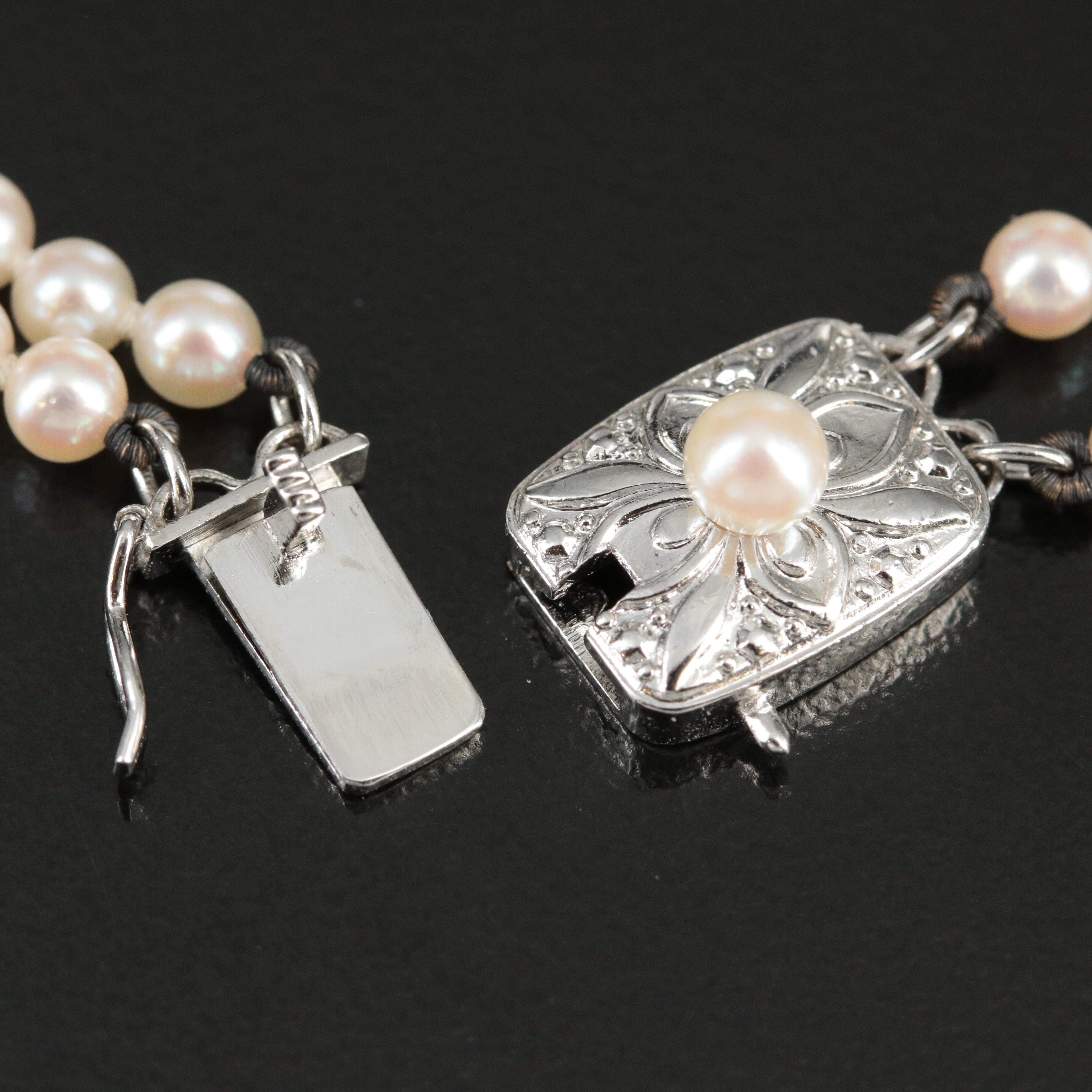 Mikimoto Double Strand Graduated Pearl Necklace with Sterling Clasp