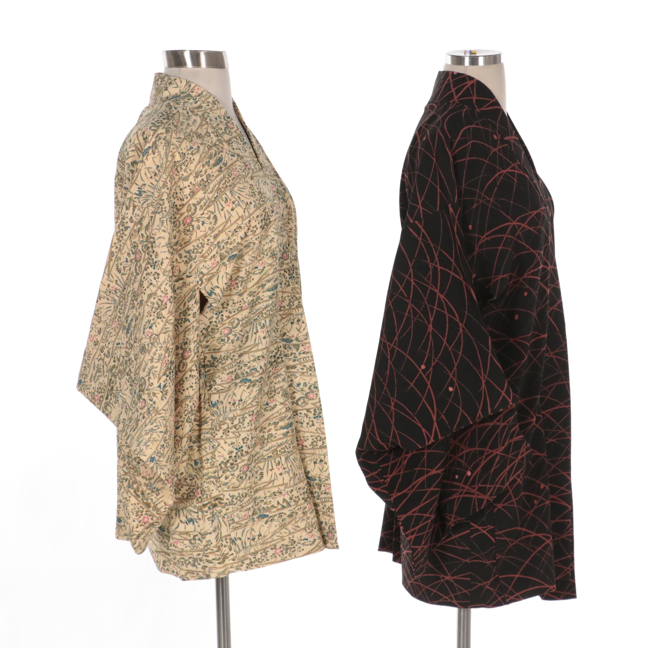 Yuzen Dyed Haoris in Black/Red and Silk Floral Pattern