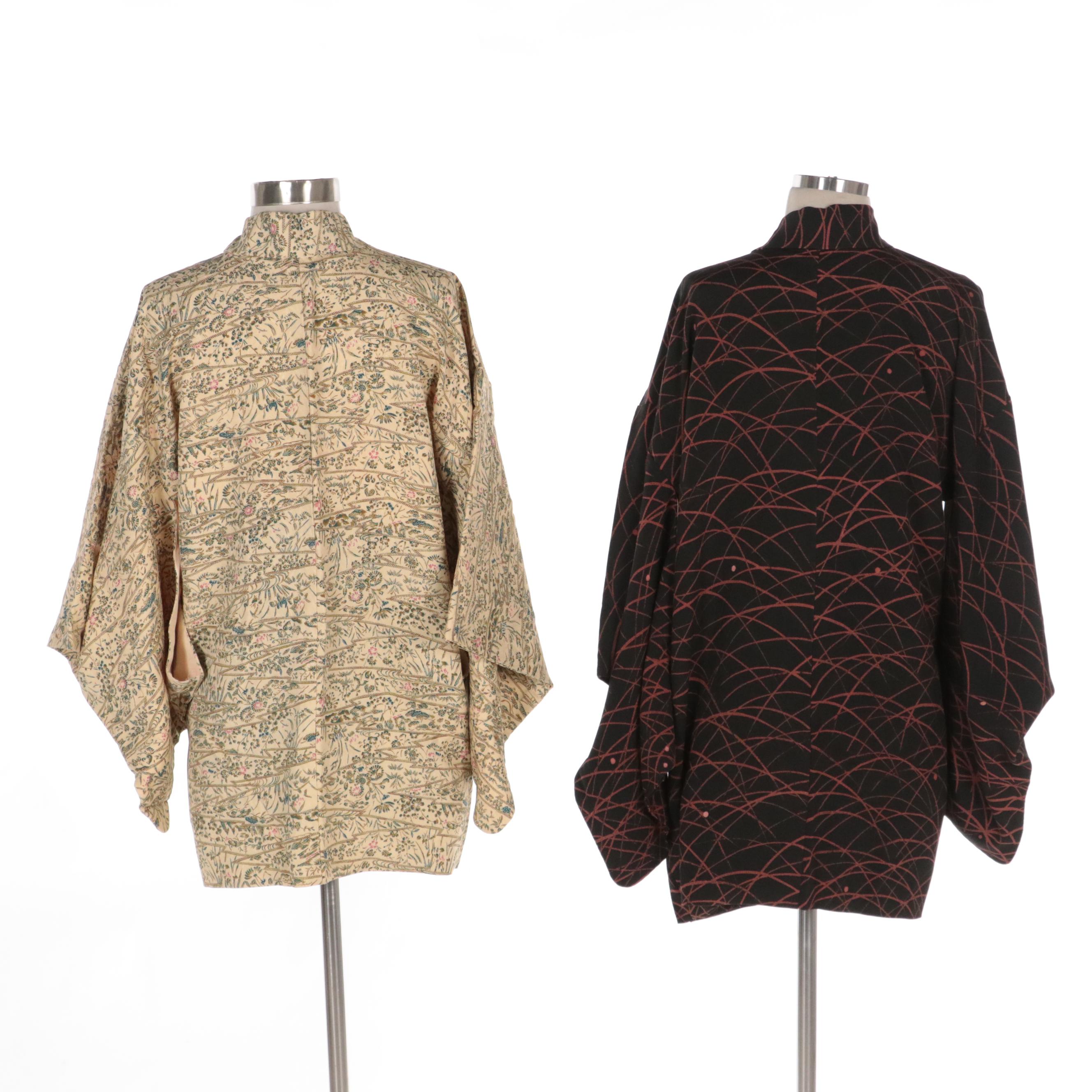 Yuzen Dyed Haoris in Black/Red and Silk Floral Pattern