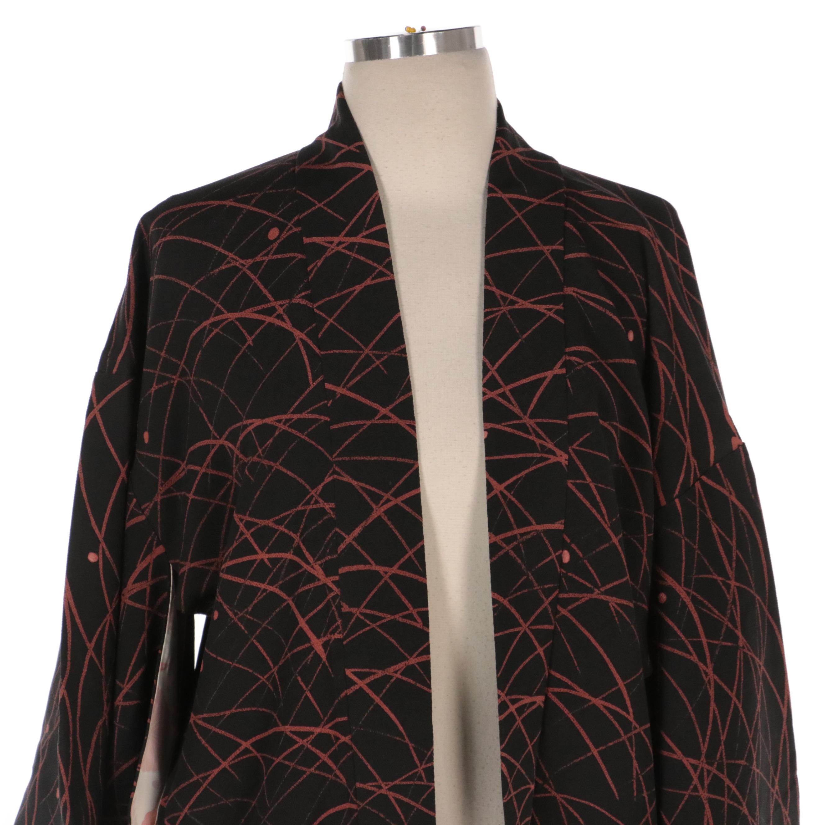 Yuzen Dyed Haoris in Black/Red and Silk Floral Pattern