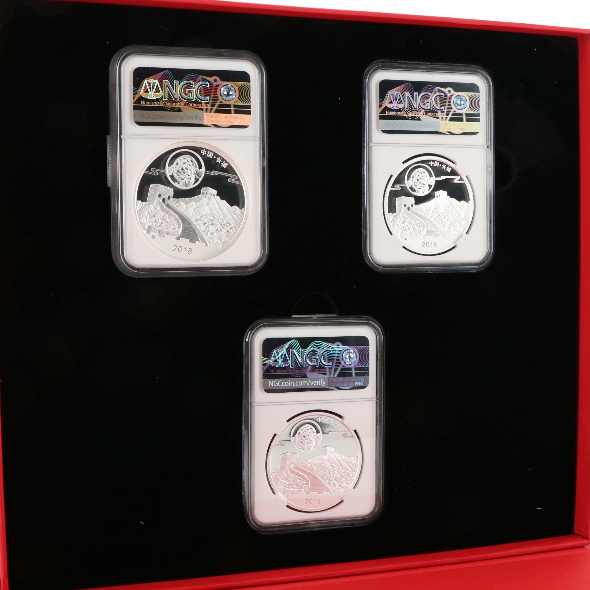 Three NGC Graded 2018 China "Moon Festival" Silver Panda Coins