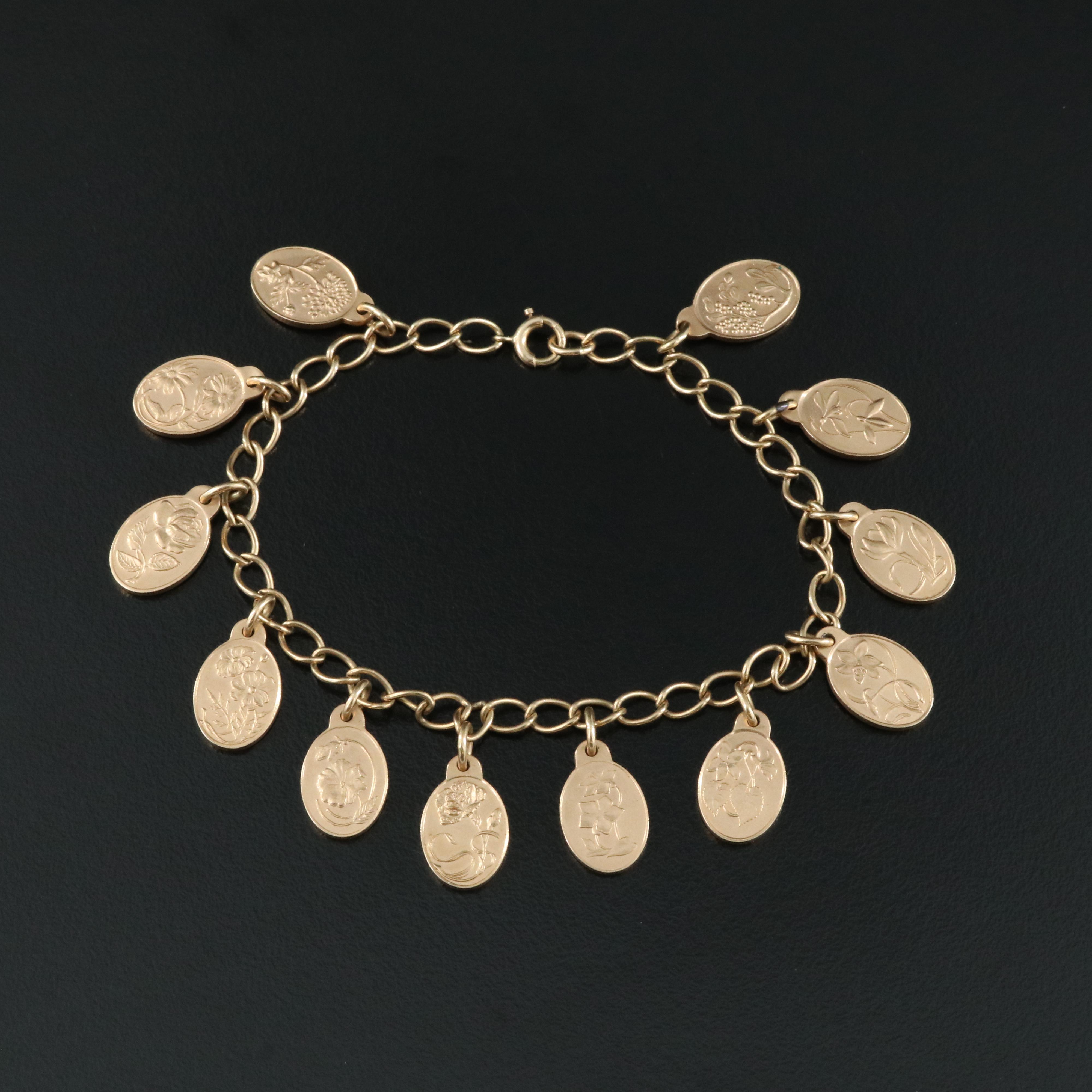 Vintage The Franklin Mint 14K "Twelve Flowers of Love" Bracelet