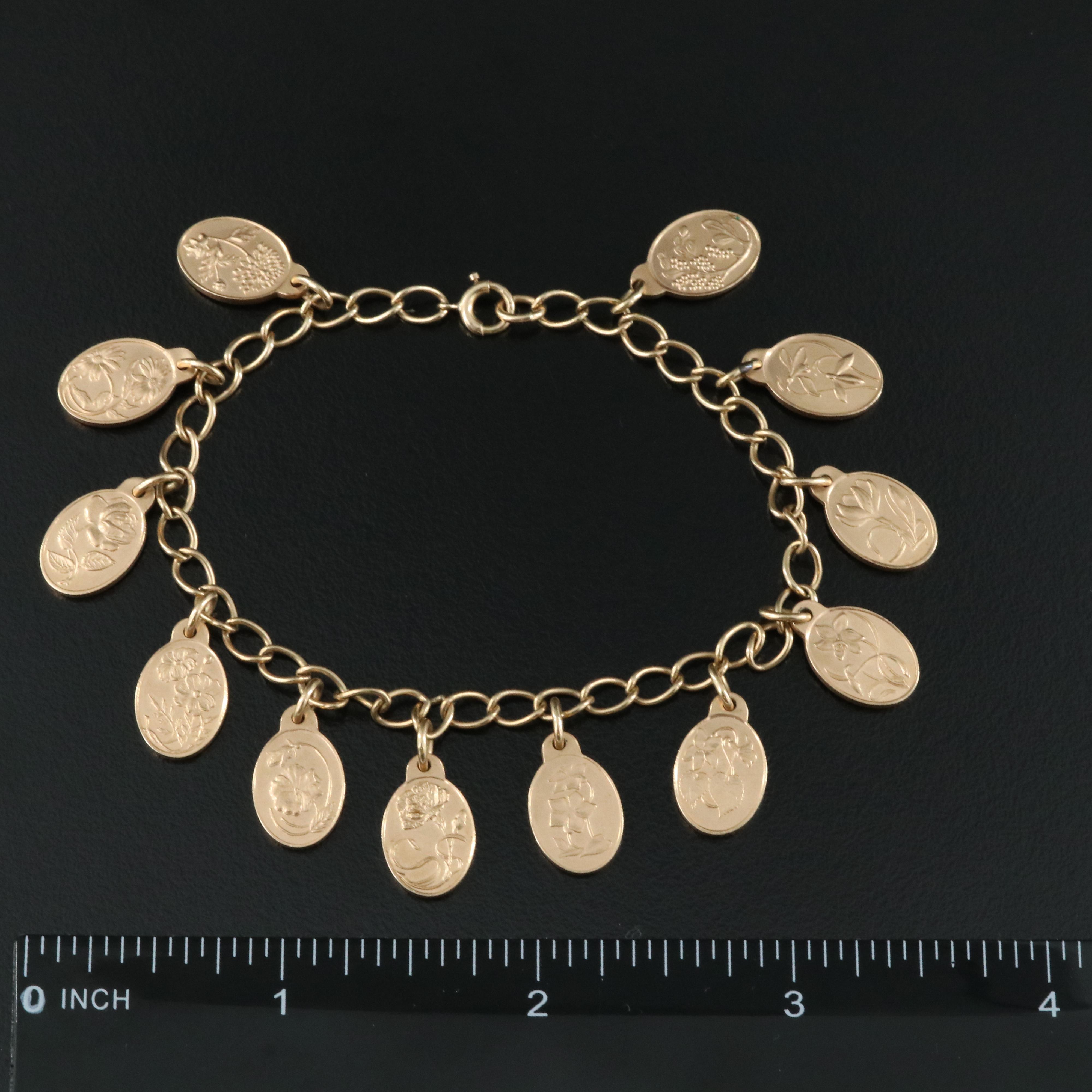 Vintage The Franklin Mint 14K "Twelve Flowers of Love" Bracelet