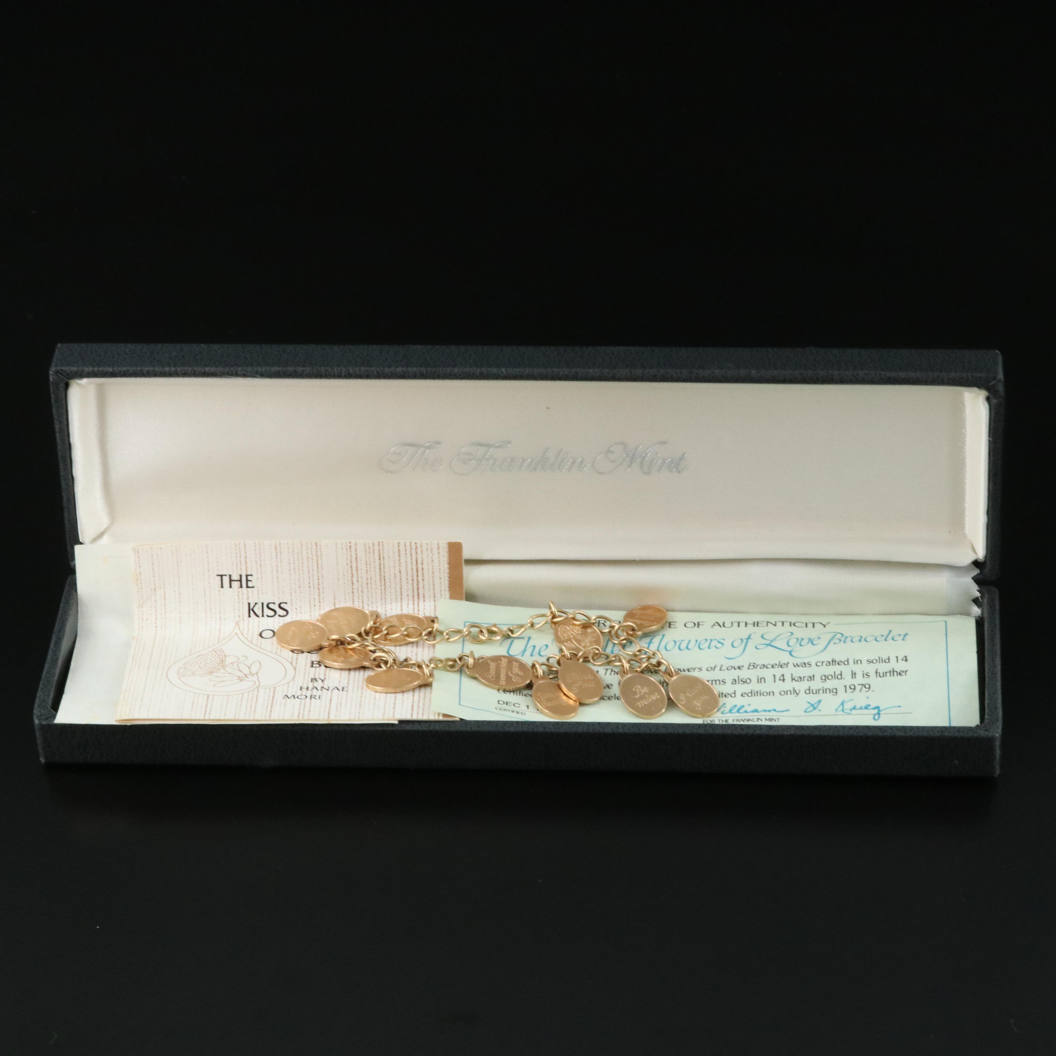 Vintage The Franklin Mint 14K "Twelve Flowers of Love" Bracelet