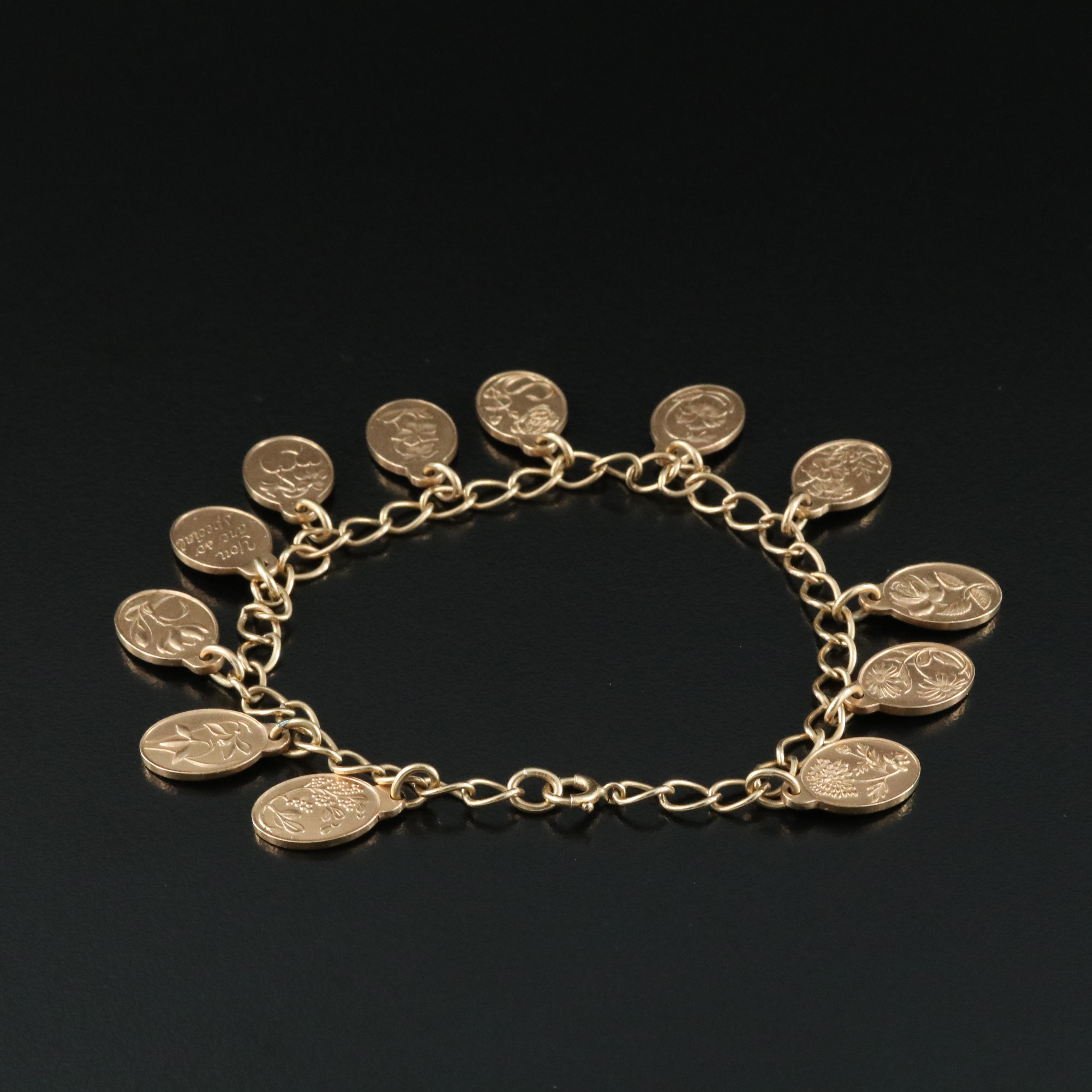 Vintage The Franklin Mint 14K "Twelve Flowers of Love" Bracelet