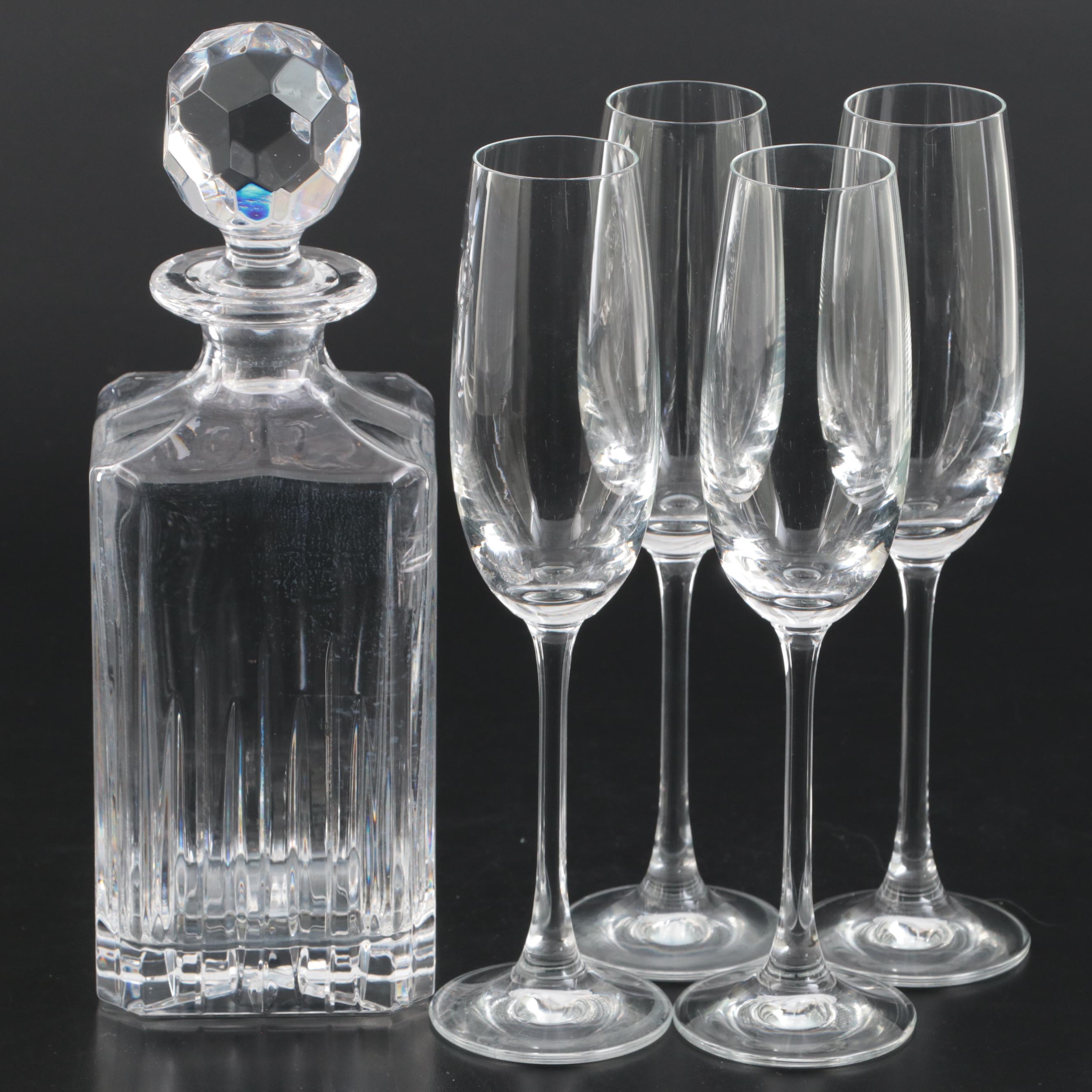 Square Crystal Decanter with Glass Champagne Flute