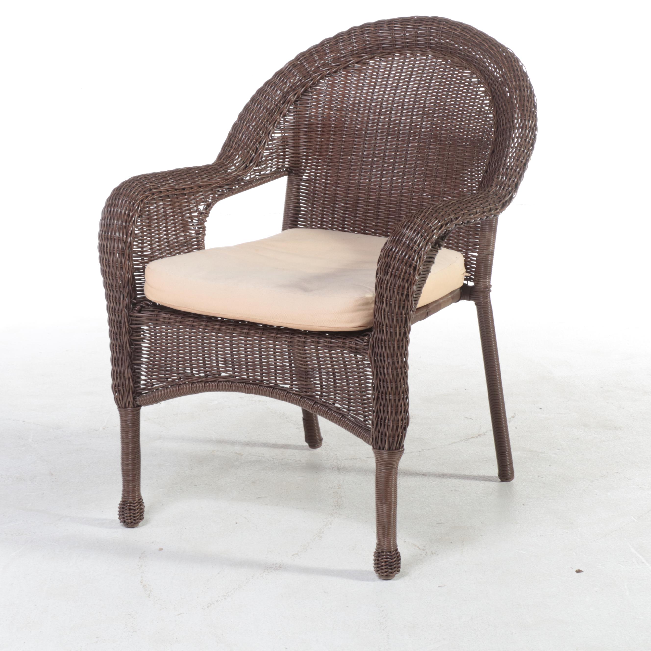 Resin Wicker Armchair Plus Hobby Lobby Caned Four-Drawer Chest and Side Table