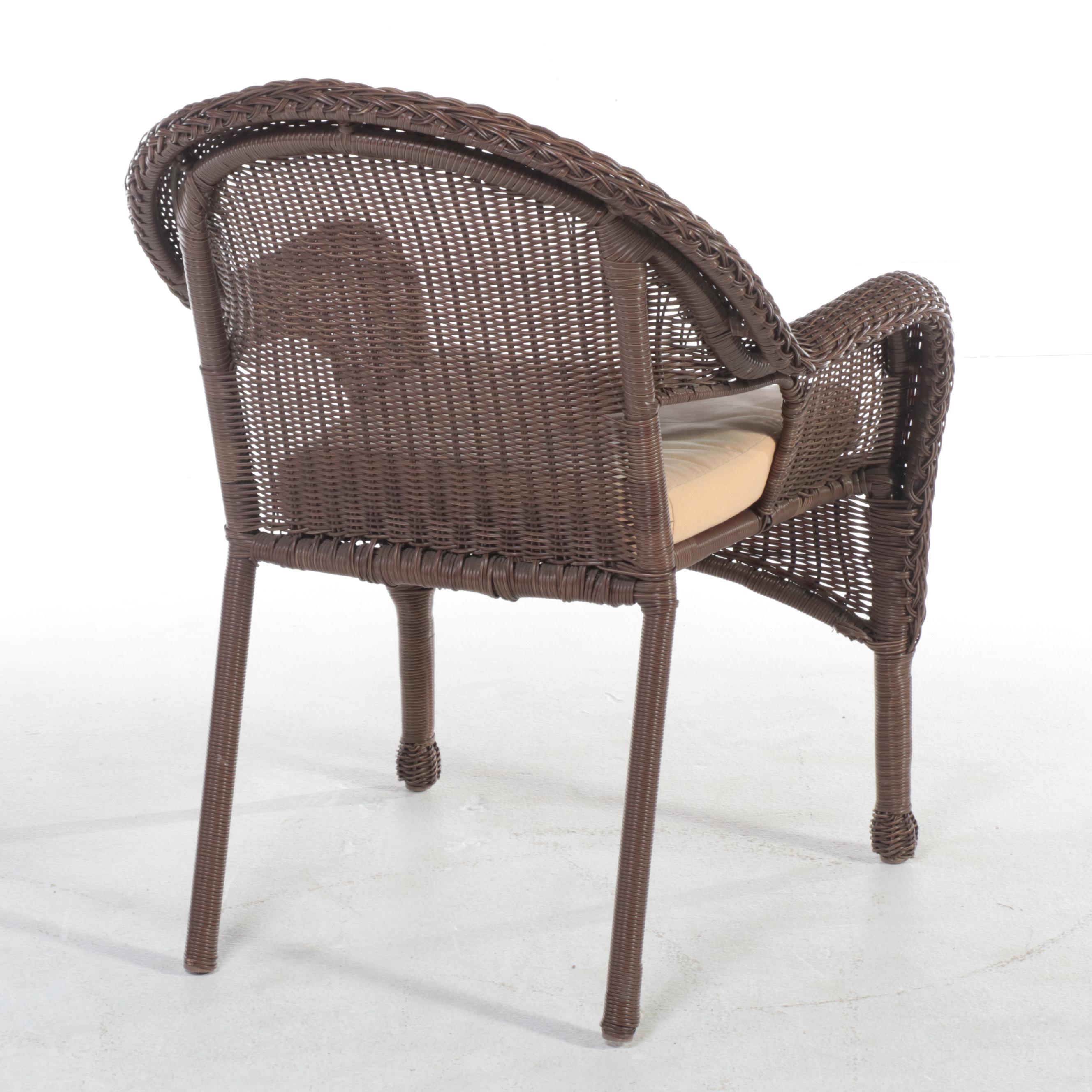 Resin Wicker Armchair Plus Hobby Lobby Caned Four-Drawer Chest and Side Table