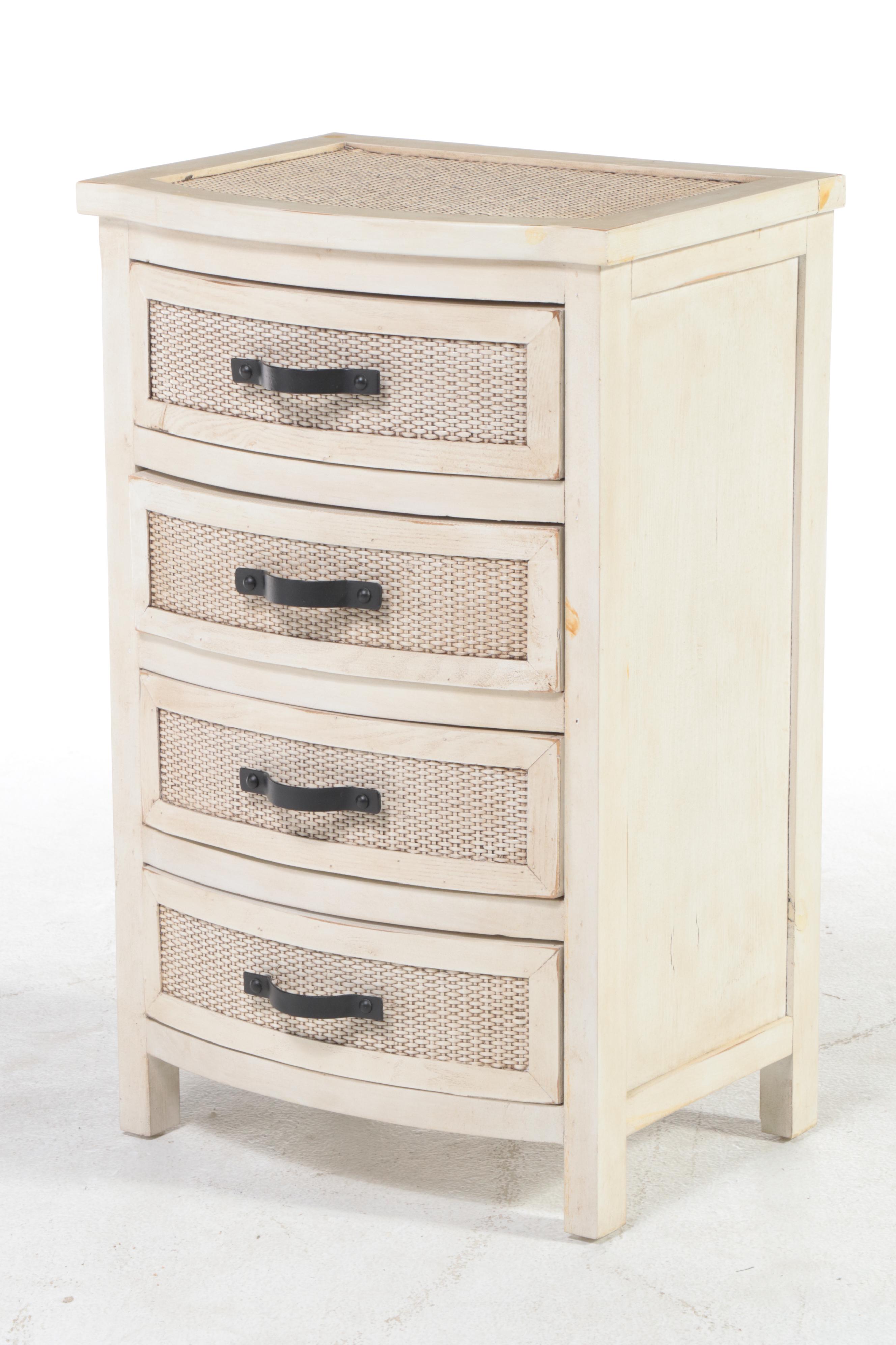 Resin Wicker Armchair Plus Hobby Lobby Caned Four-Drawer Chest and Side Table