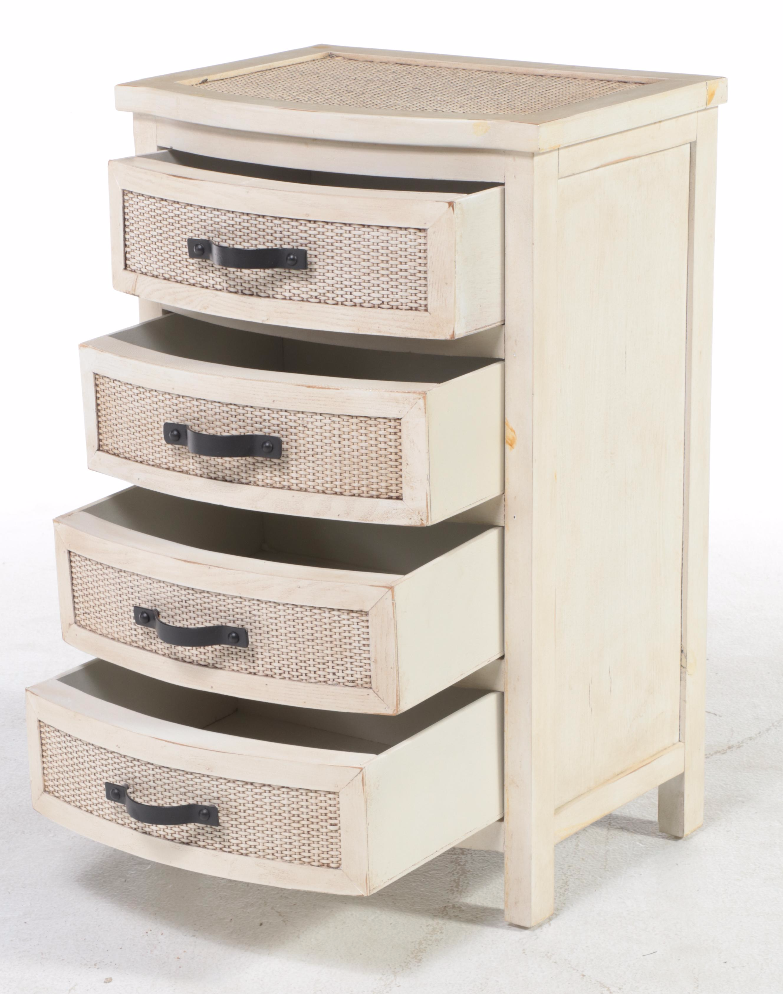 Resin Wicker Armchair Plus Hobby Lobby Caned Four-Drawer Chest and Side Table