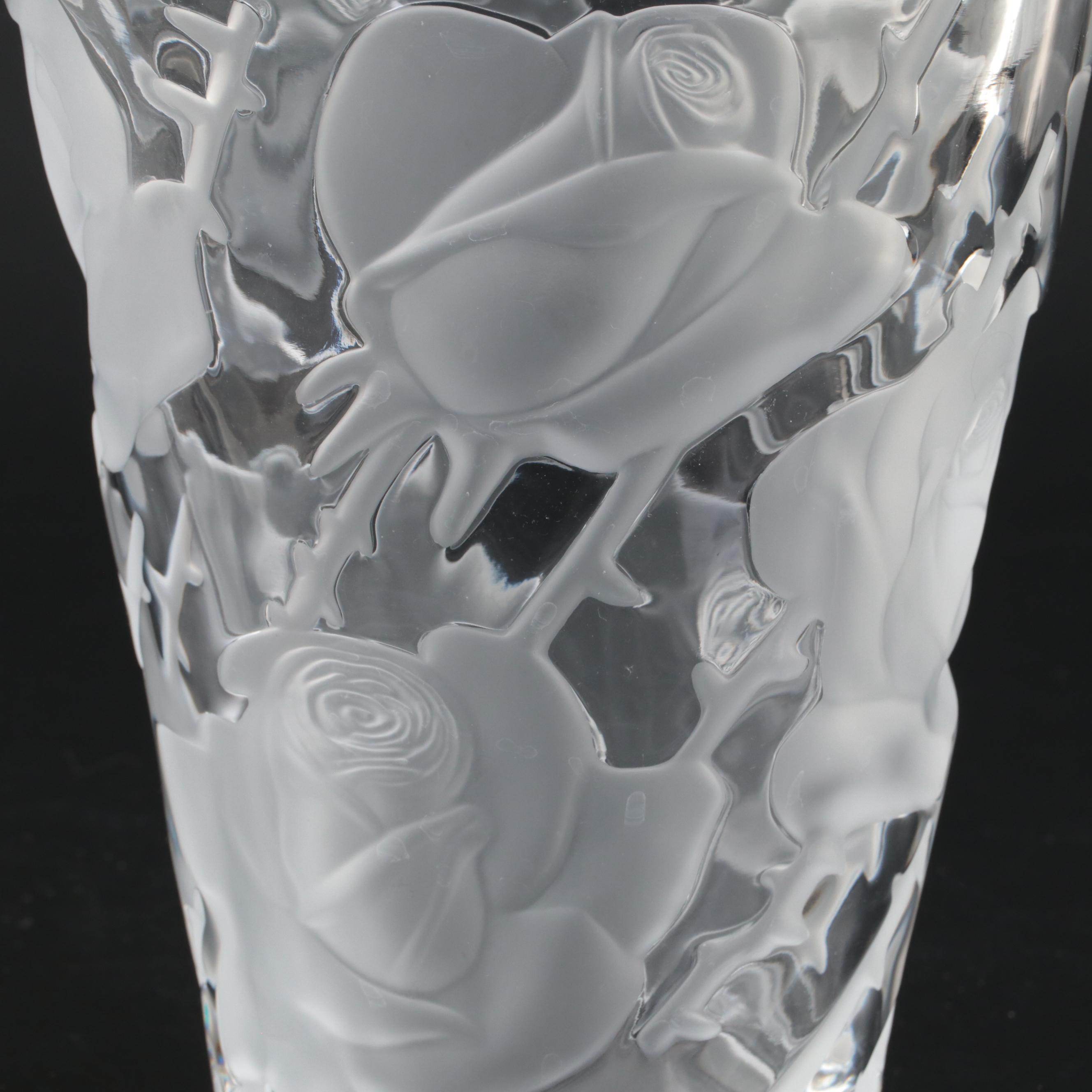 Lalique "Ispahan" Crystal Vase with Raised Frosted Roses, Late 20th Century