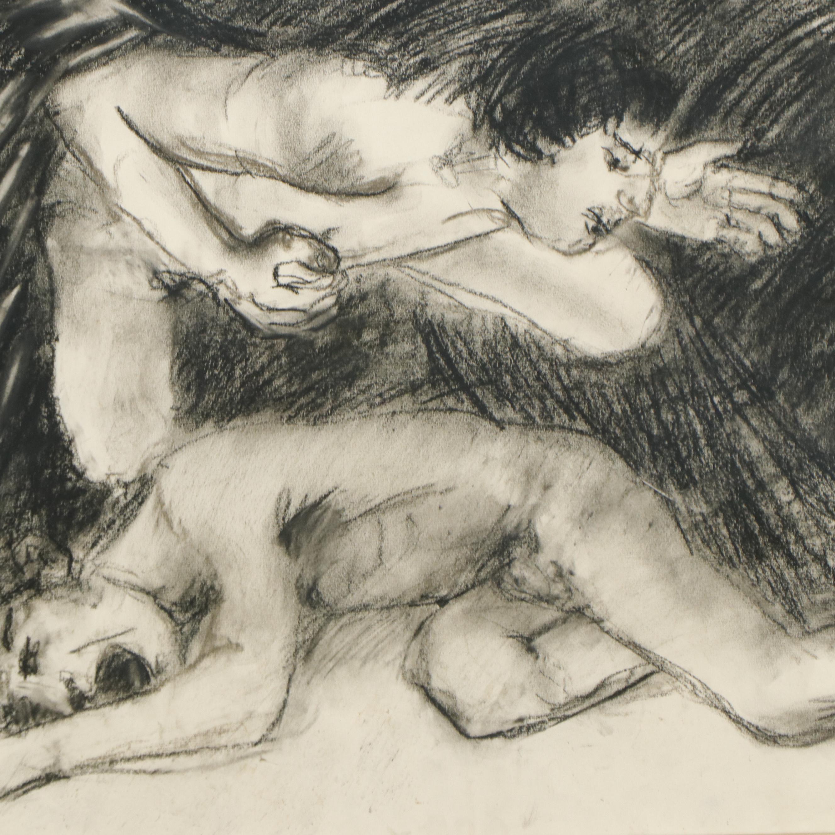 Gary Ross Charcoal Drawing of Two Nude Figures