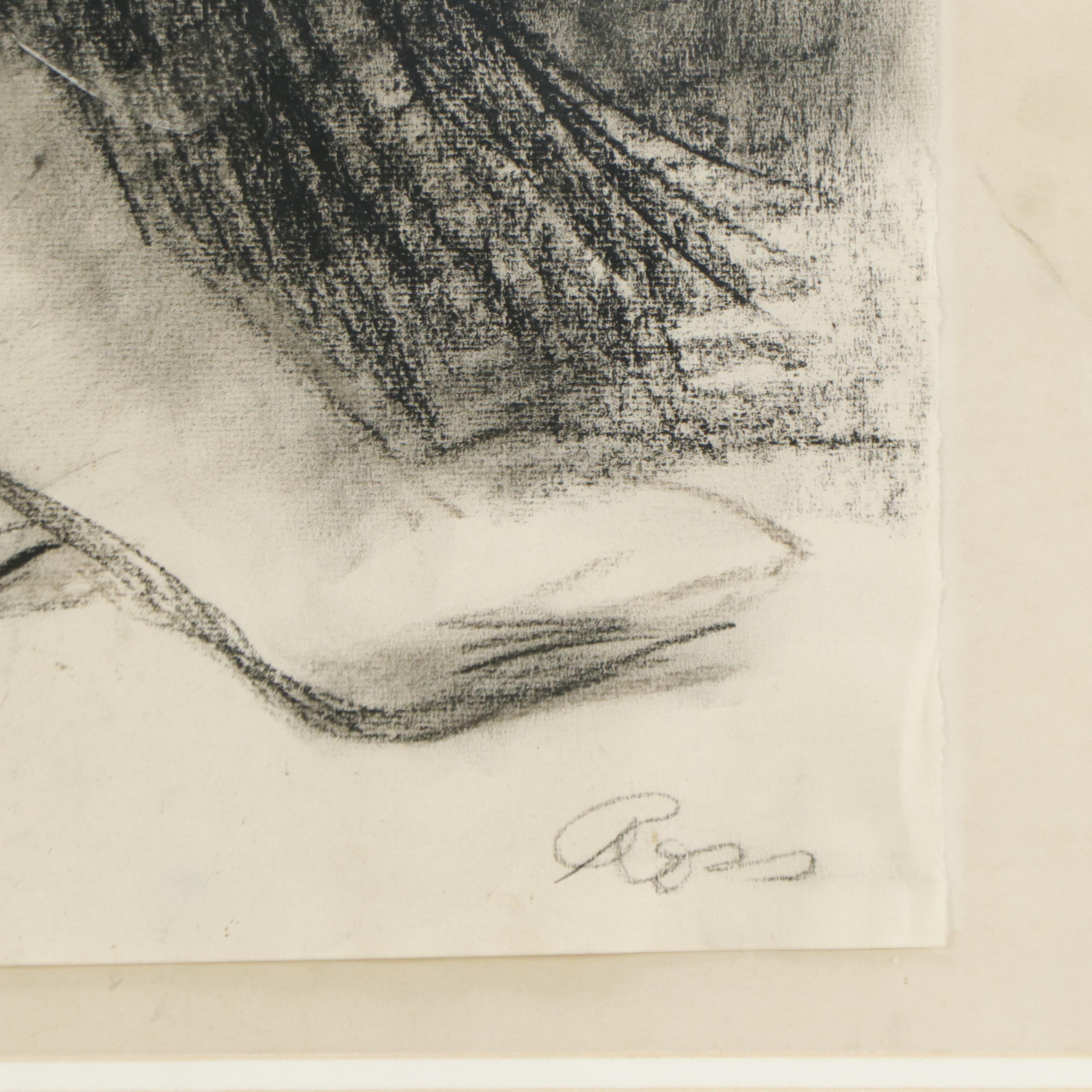 Gary Ross Charcoal Drawing of Two Nude Figures