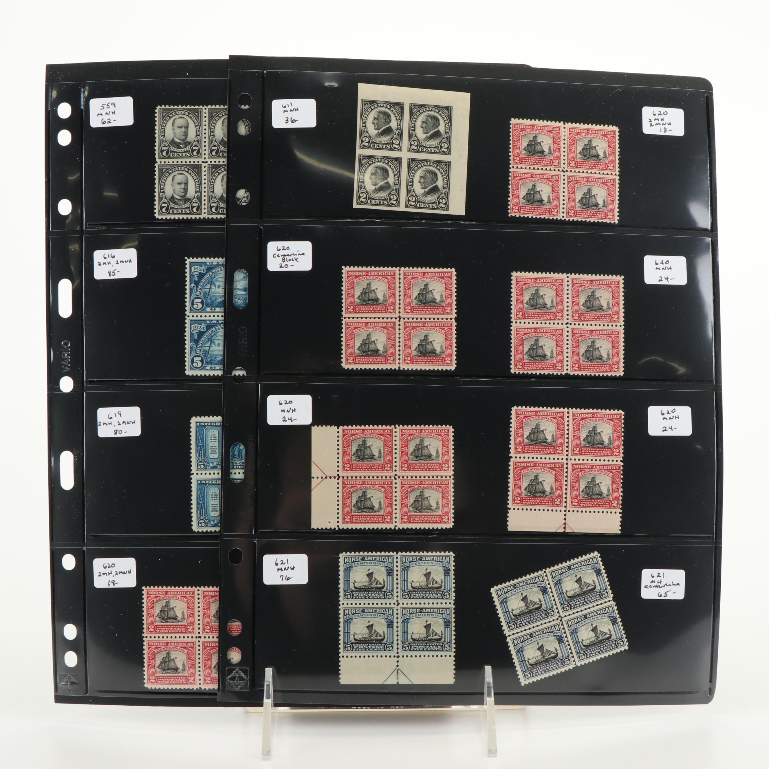 Sixteen Early U.S. Postage Stamp Plate Blocks EBTH