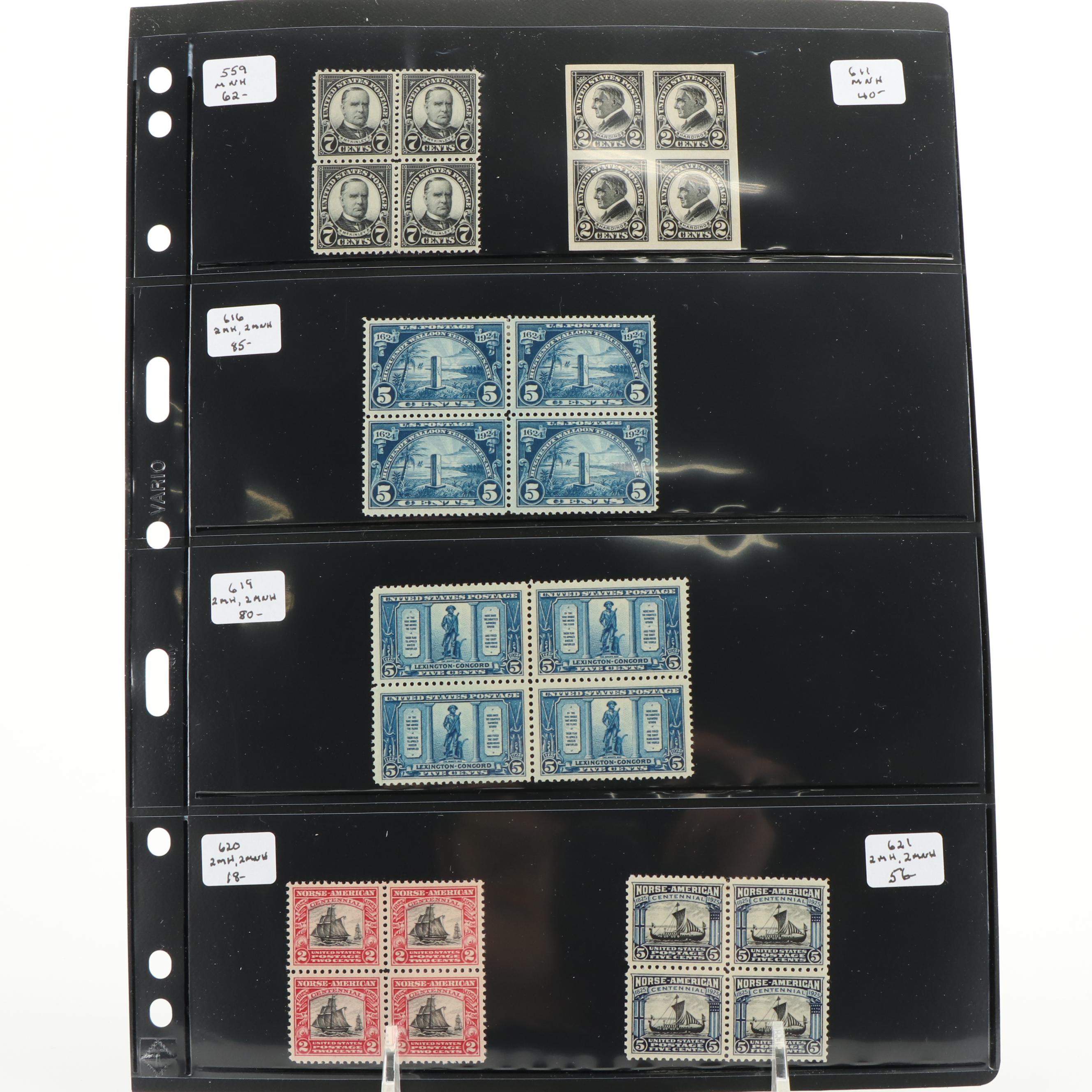 Sixteen Early U.S. Postage Stamp Plate Blocks